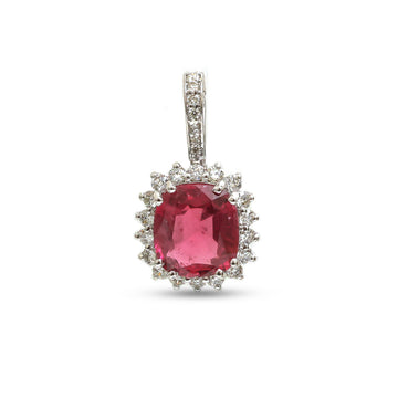 JPPD-1075/10737 Rubillite Helo Diamond Oval Pendant | 14K