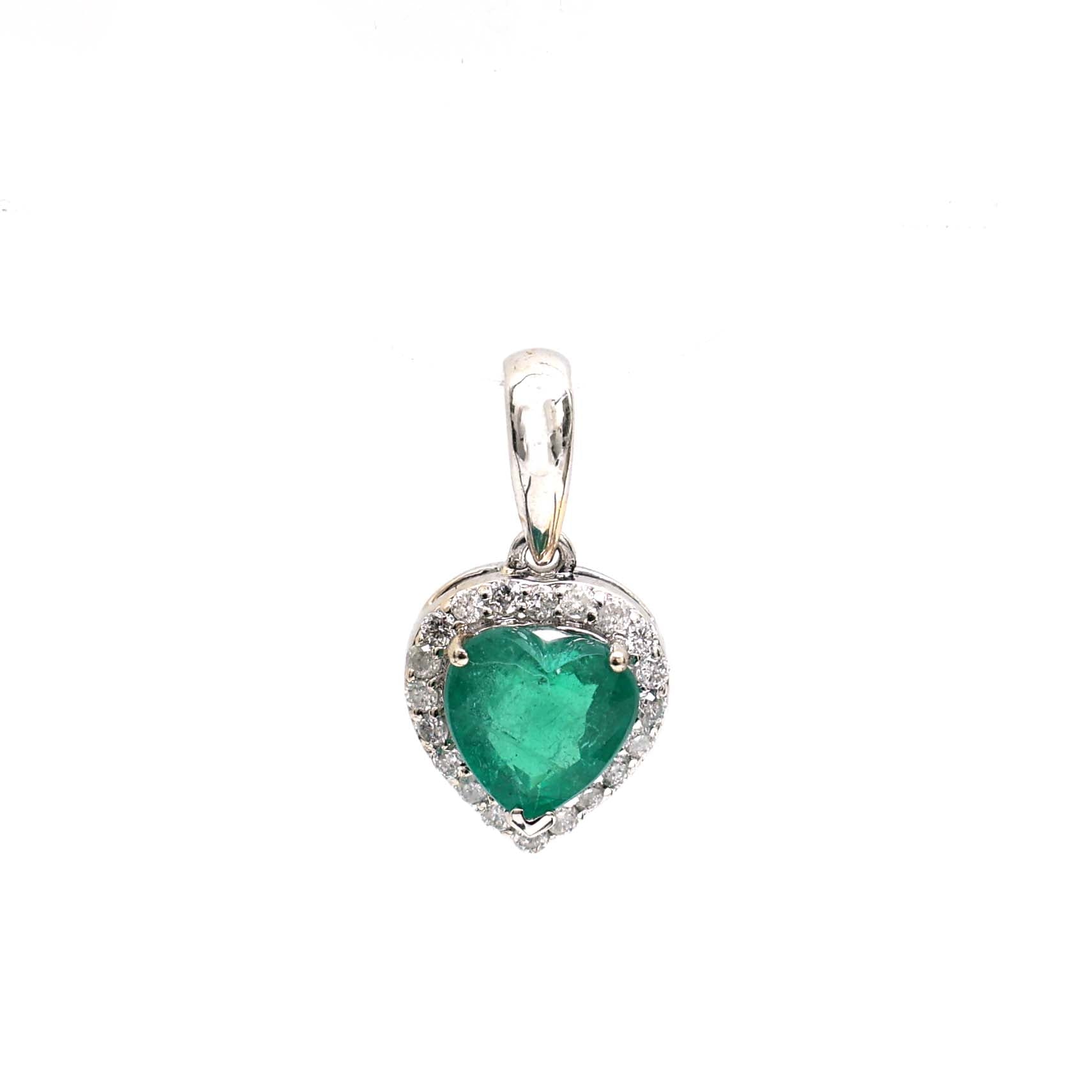 JPPD-108/1028 Emerald Heart With Diamond Pendant | 18K
