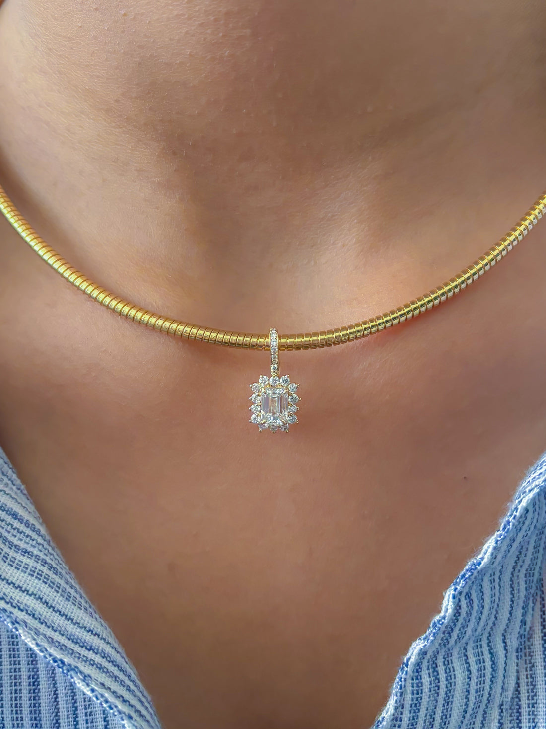 JPPD-1101/10989 Lab Grown Diamond Helo Diamond Octagon Pendant | 14K