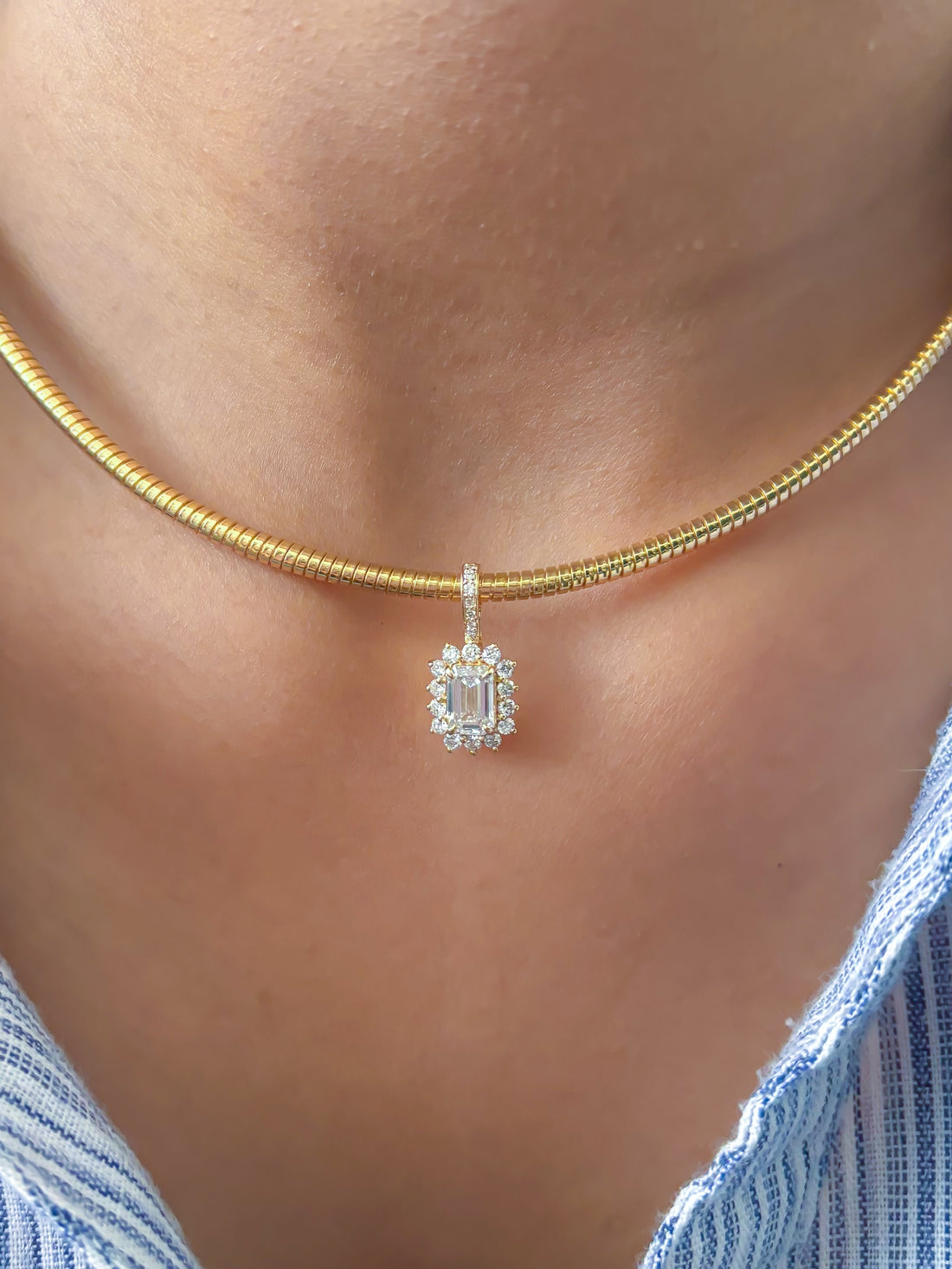 JPPD-1102/10990 Lab Grown Diamond Helo Diamond Octagon Pendant | 14K