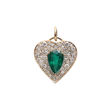 JPPD-110/1030 Emerald Pear With Diamond Charms Pendant | 18K