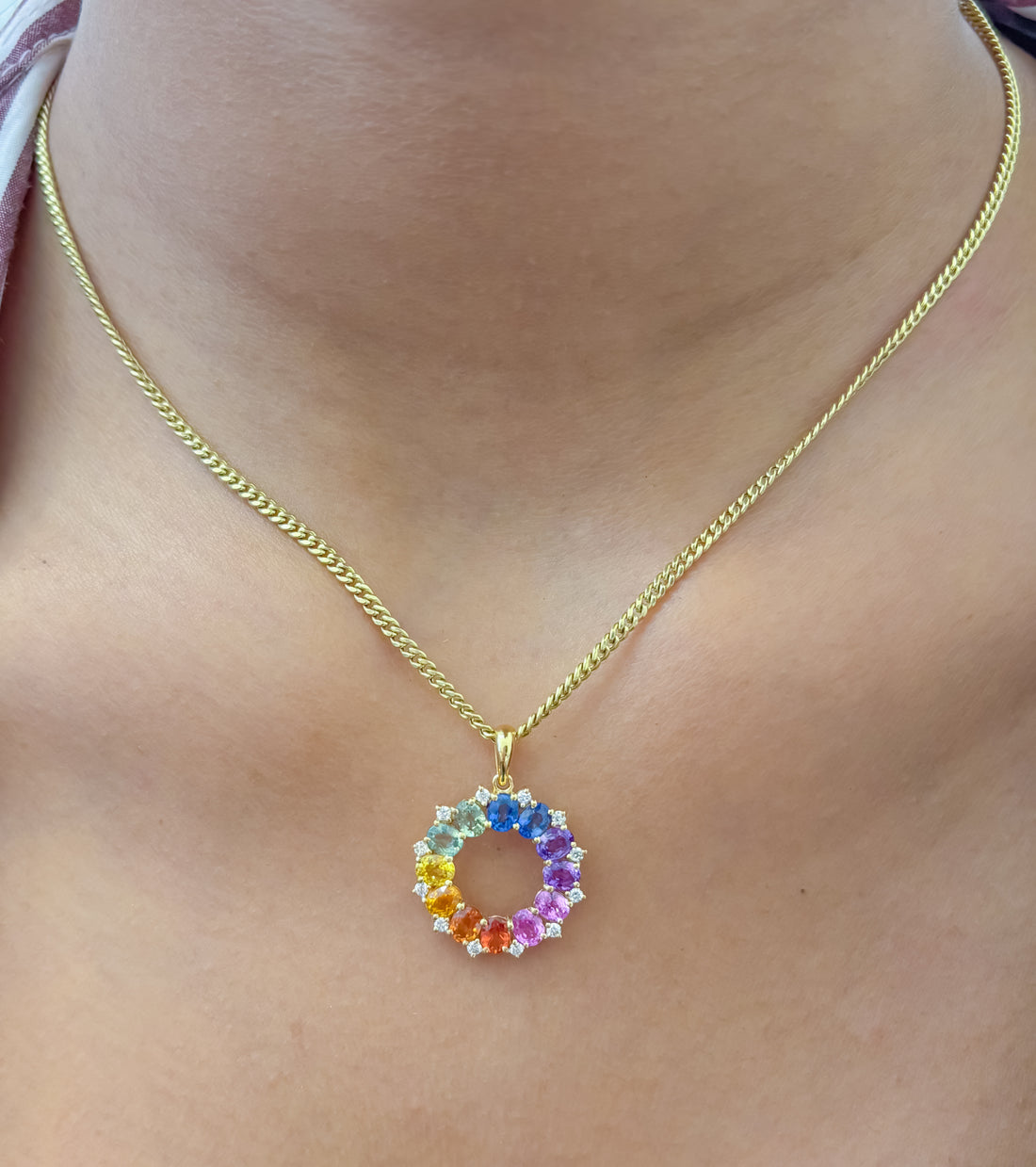 JPPD-1110/11119 Rainbow Sapphire Diamond Pendant | 18K