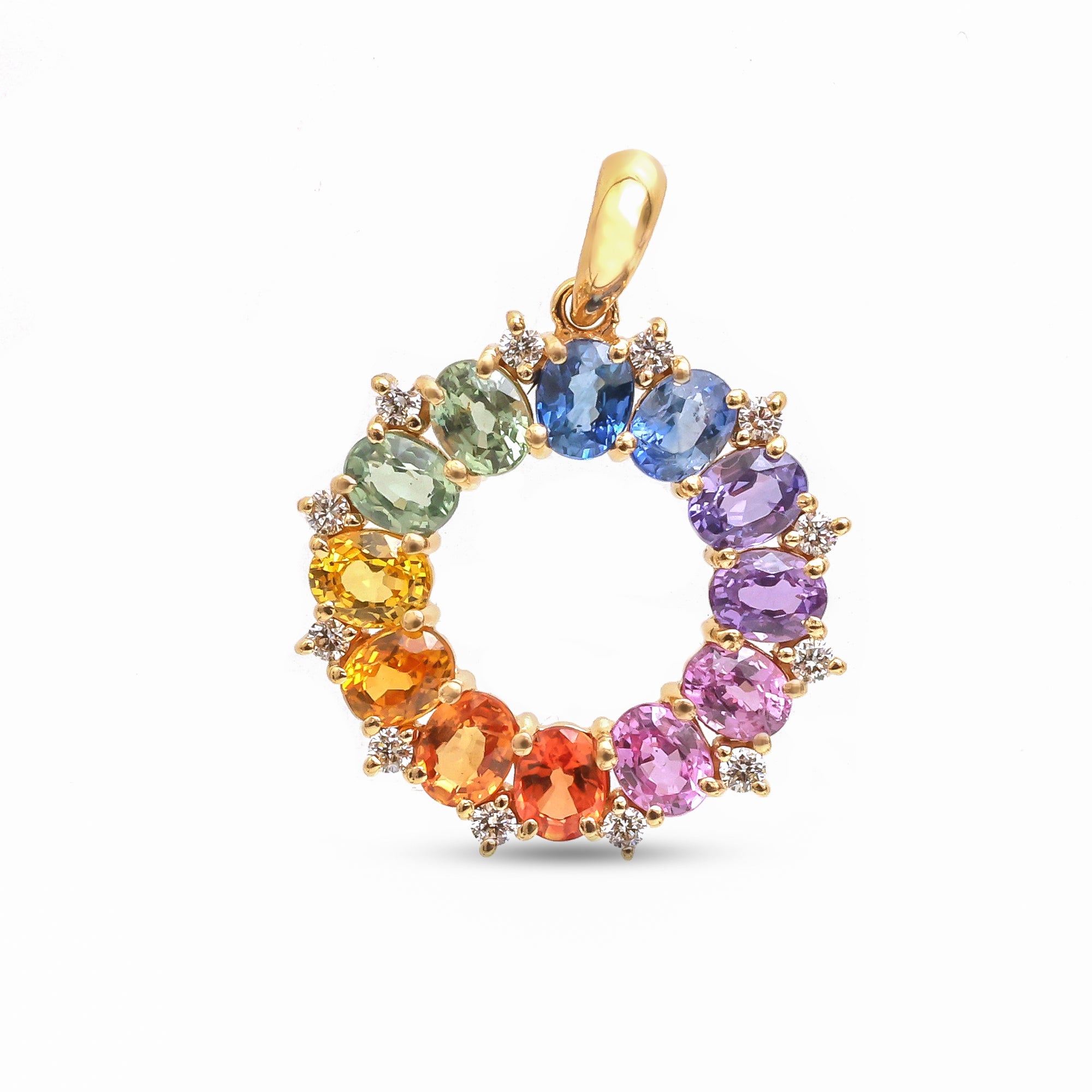 JPPD-1110/11119 Rainbow Sapphire Diamond Pendant | 18K