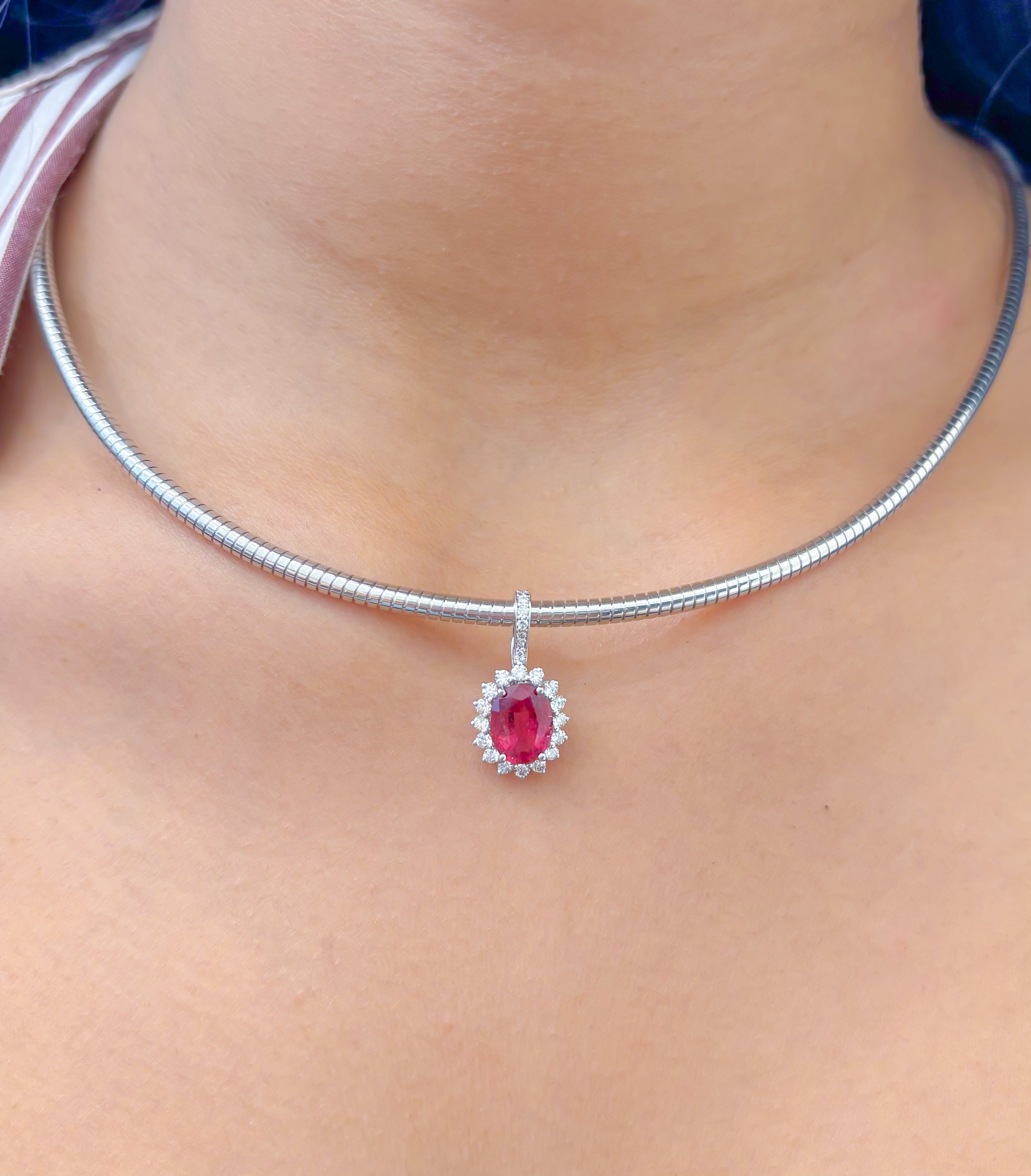 JPPD-1111/11120 Ruby Helo Diamond Oval Pendant | 14K