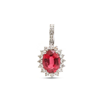 JPPD-1111/11120 Ruby Helo Diamond Oval Pendant | 14K