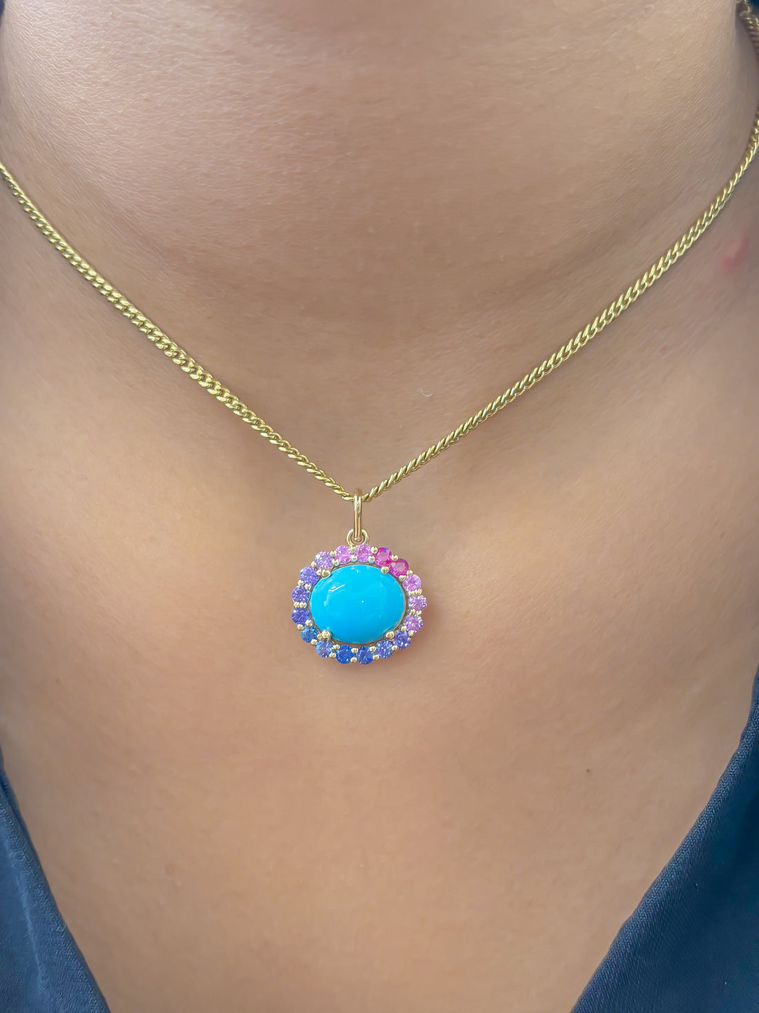 JPPD-1120/11190 Rainbow Sapphire Turquoise Pendant | 14K