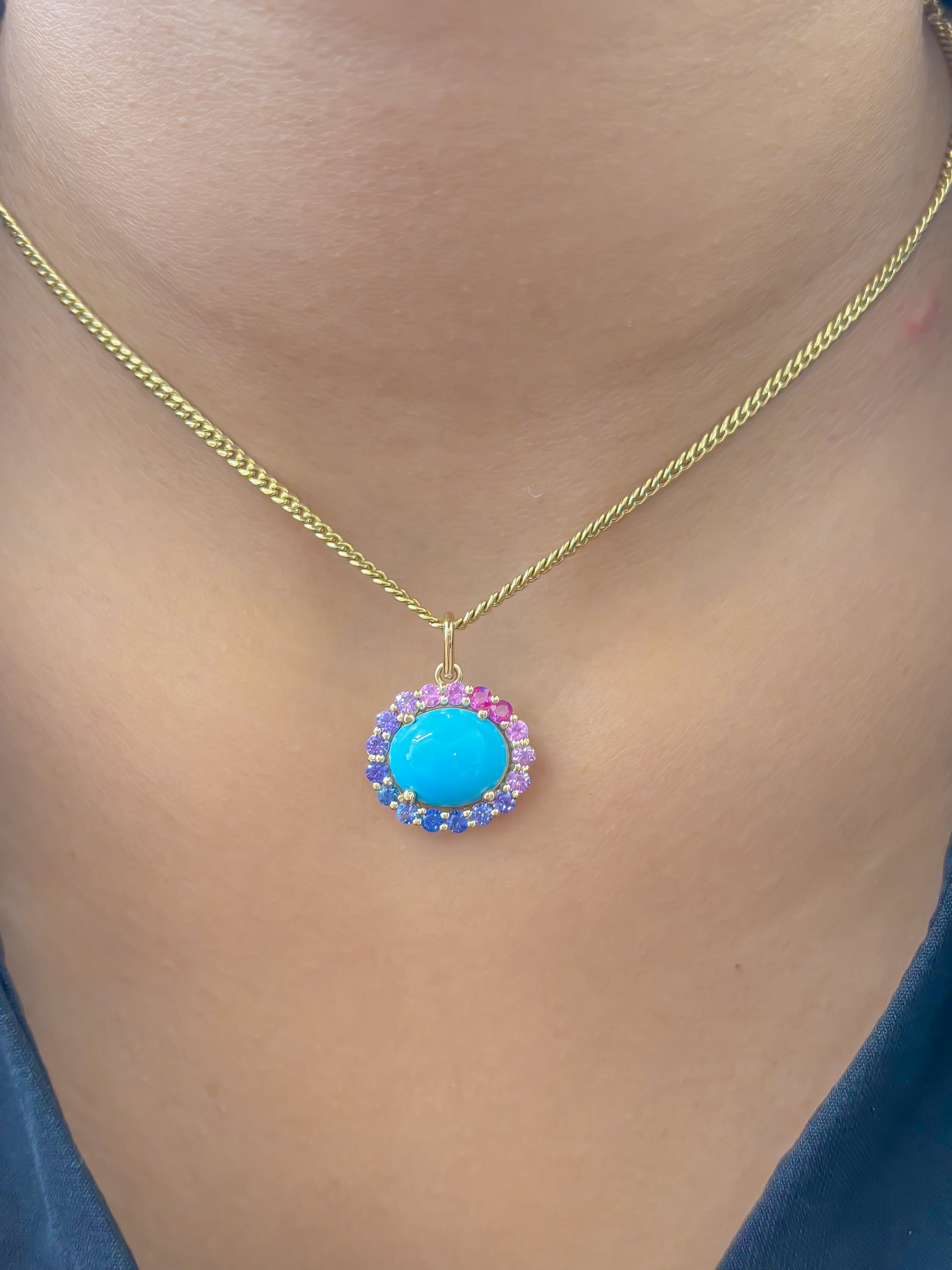 JPPD-1120/11190 Rainbow Sapphire Turquoise Pendant | 14K