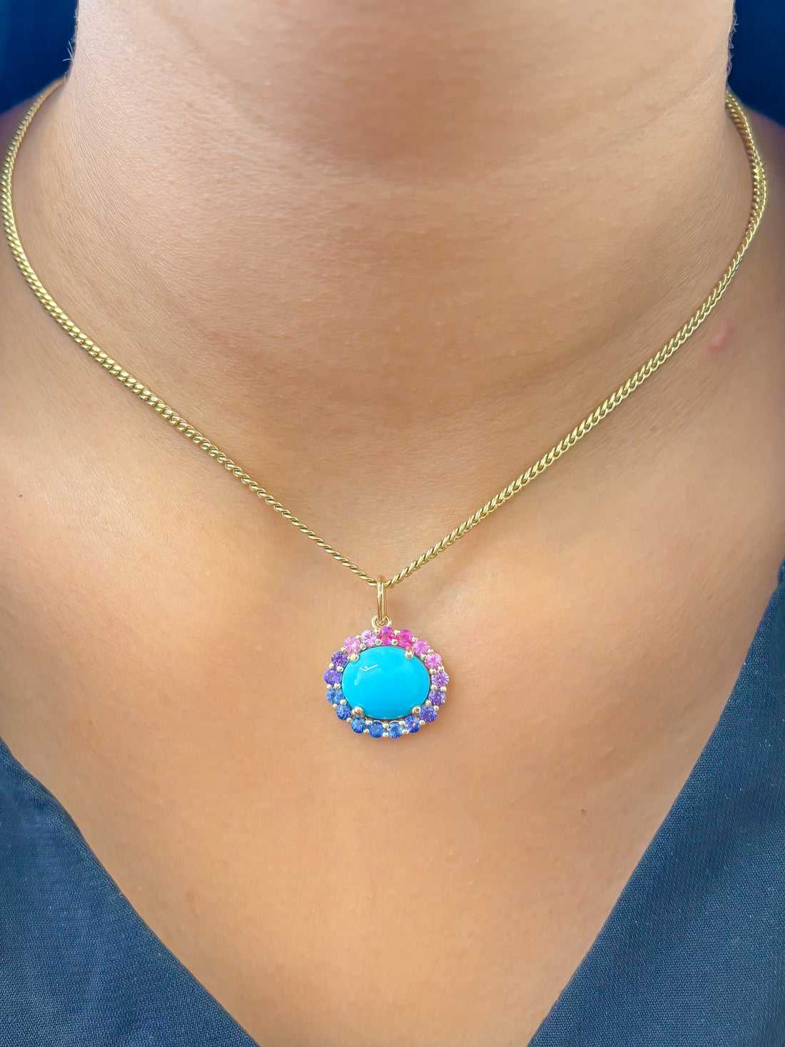 JPPD-1121/11191 Rainbow Sapphire Turquoise Pendant | 14K