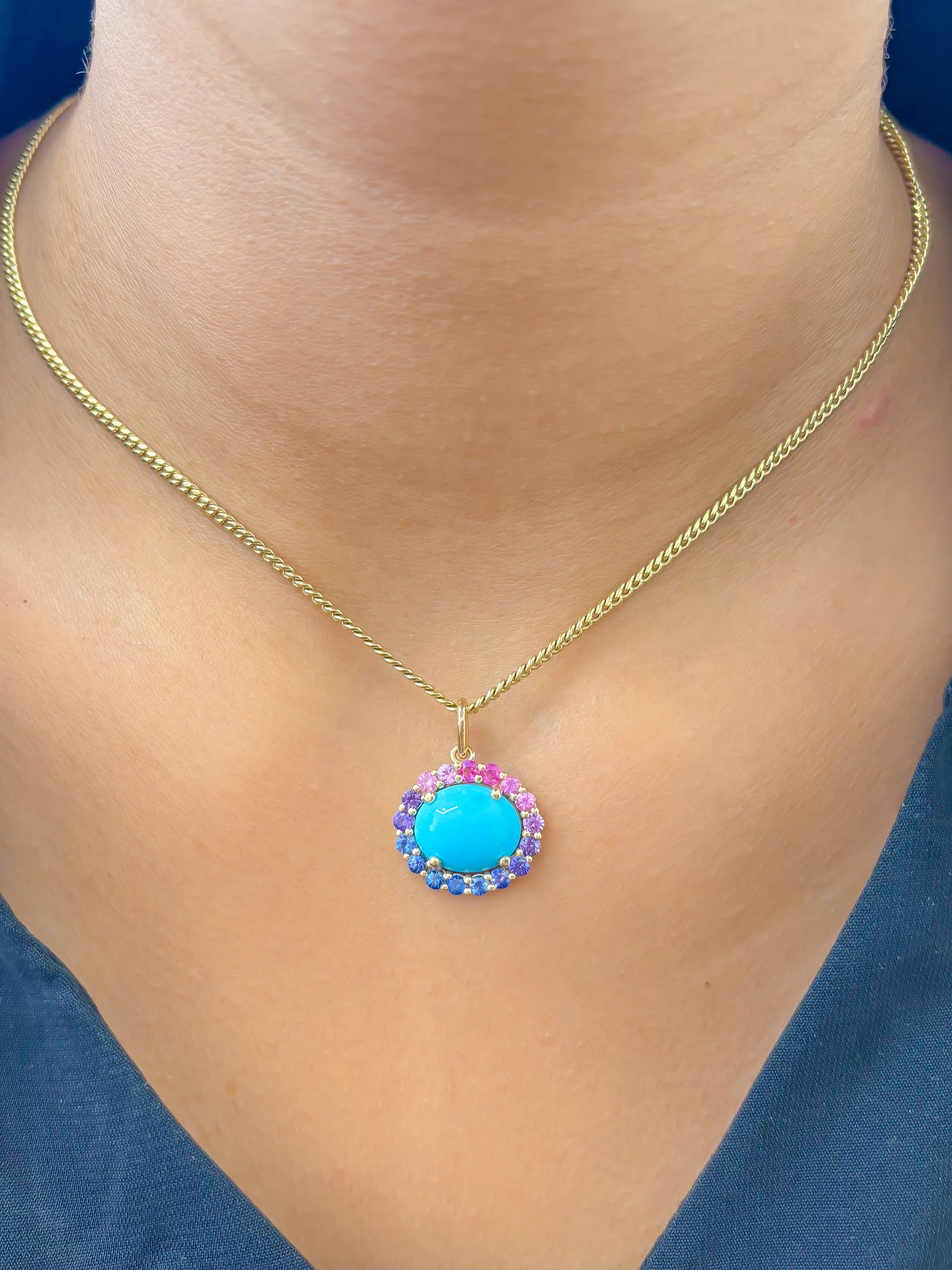 JPPD-1121/11191 Rainbow Sapphire Turquoise Pendant | 14K