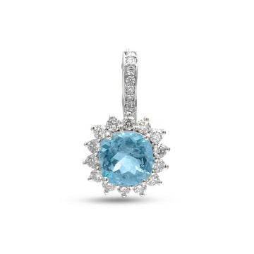 JPPD-1125/11290 Aquamarine Helo Diamond Octagon Pendant | 14K