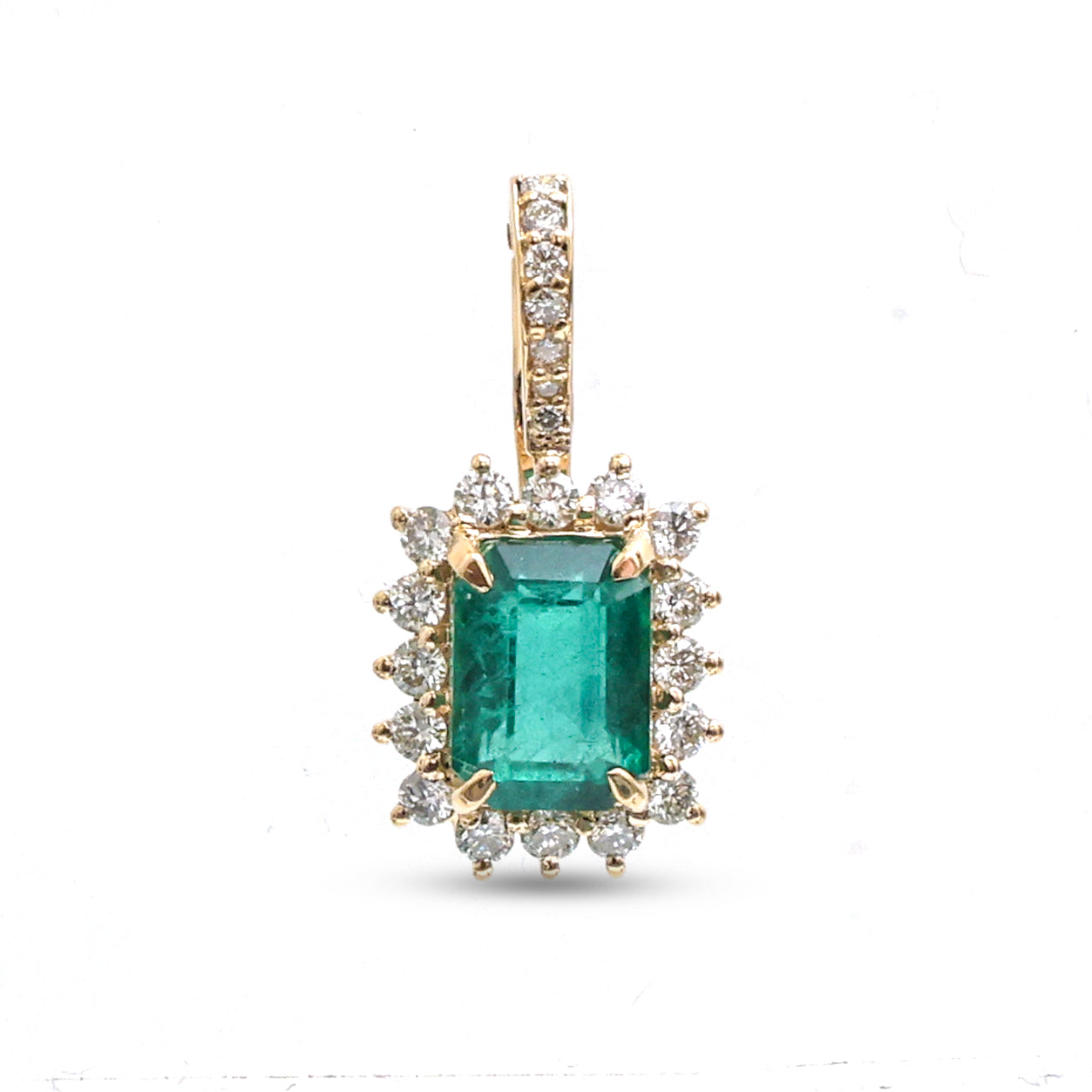 JPPD-1151/11497 Emerald Helo Diamond Octagon Pendant | 14K