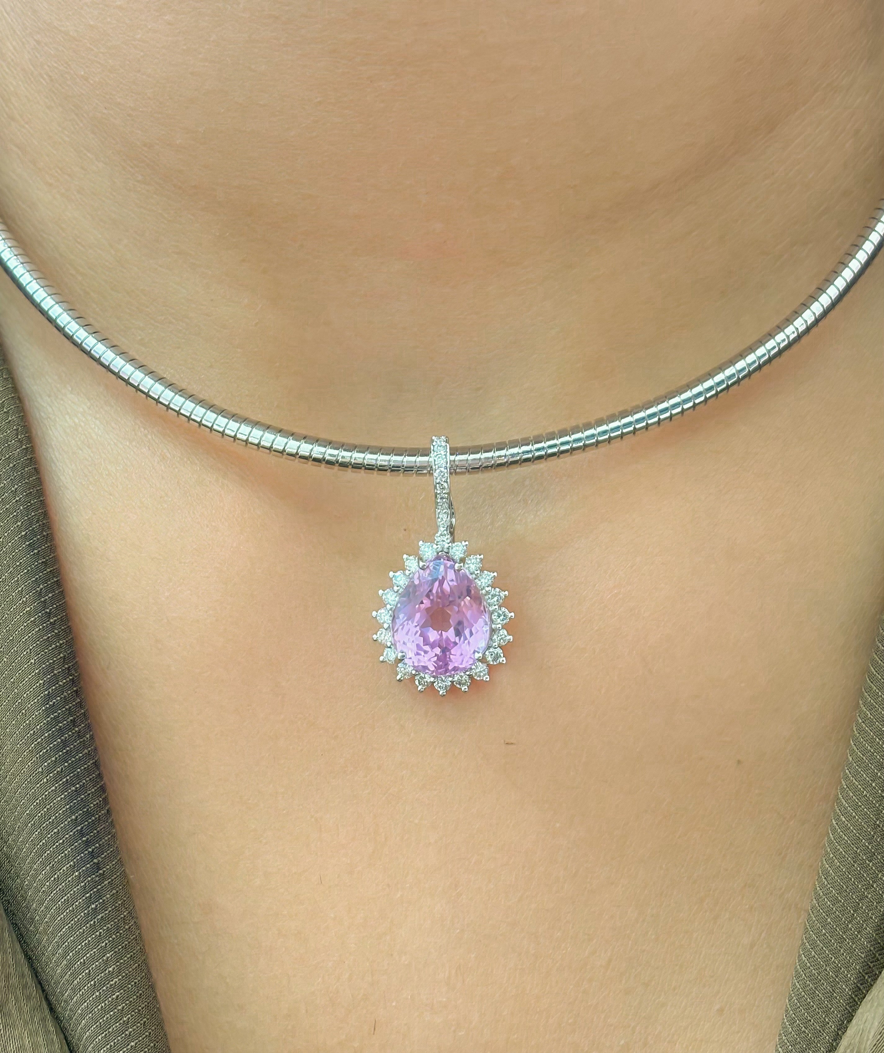 JPPD-1152/11498 Kunzite Diamond Pendant | 14K