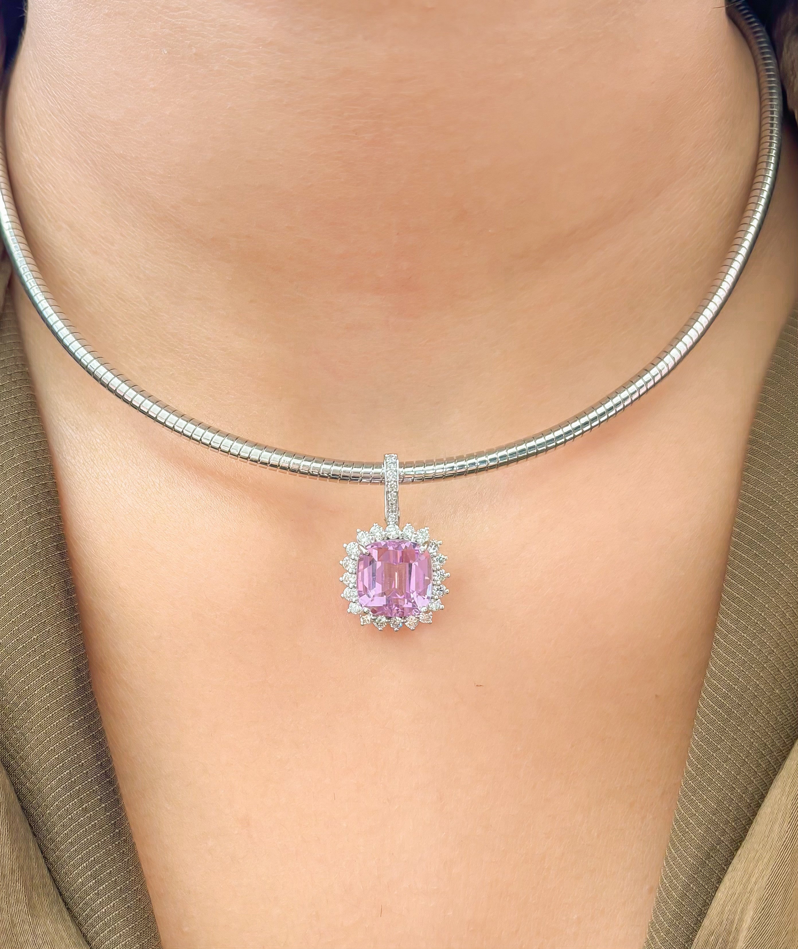 JPPD-1155/11501 Kunzite Helo Diamond Octagon Pendant | 14K