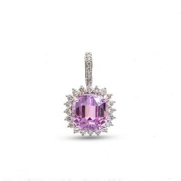 JPPD-1155/11501 Kunzite Helo Diamond Octagon Pendant | 14K