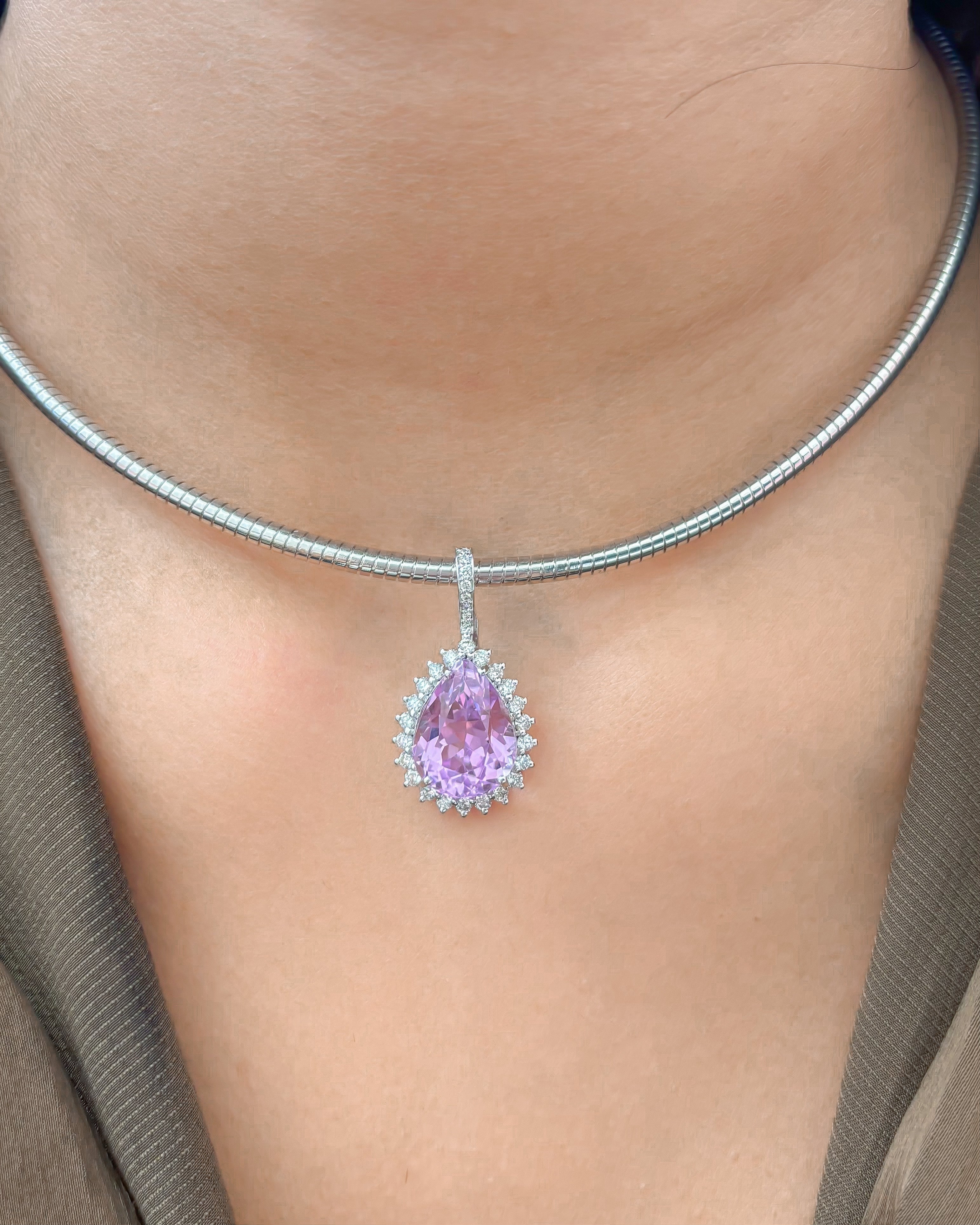 JPPD-1157/11503 Kunzite Diamond Pendant | 14K