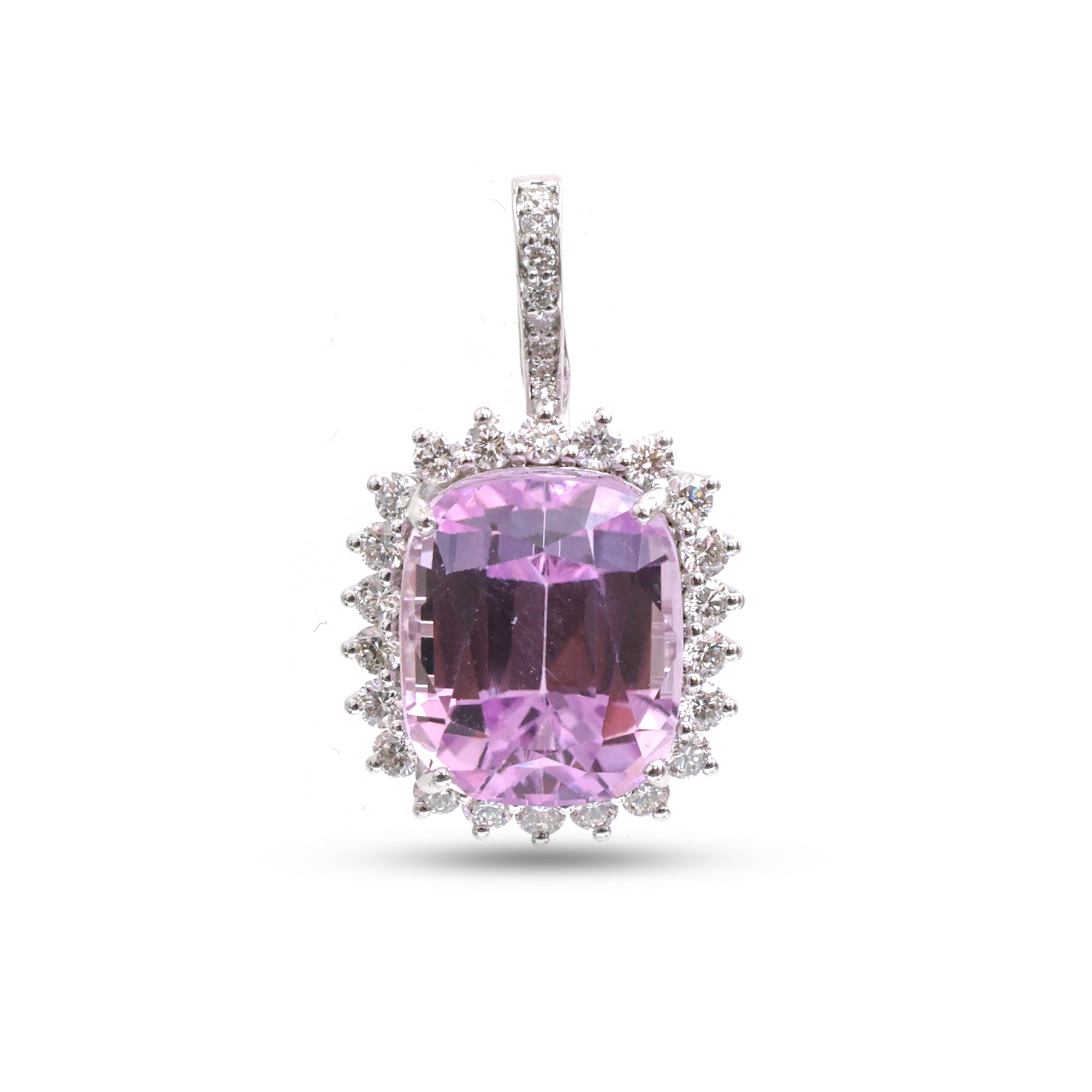 JPPD-1159/11505 Kunzite Helo Diamond Octagon Pendant | 14K