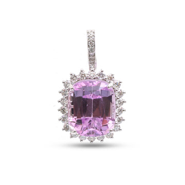 JPPD-1159/11505 Kunzite Helo Diamond Octagon Pendant | 14K