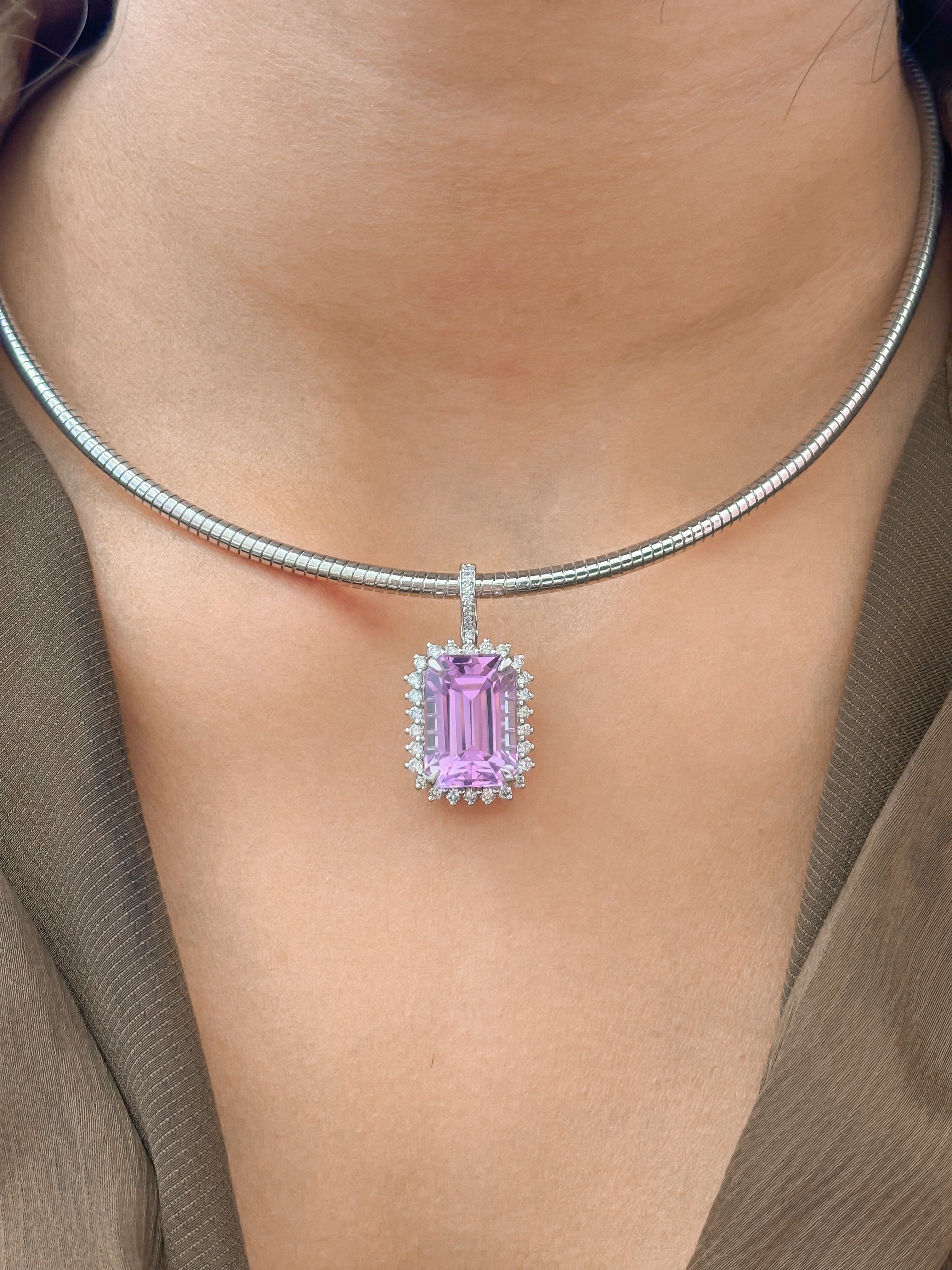 JPPD-1160/11506 Kunzite Helo Diamond Octagon Pendant | 14K