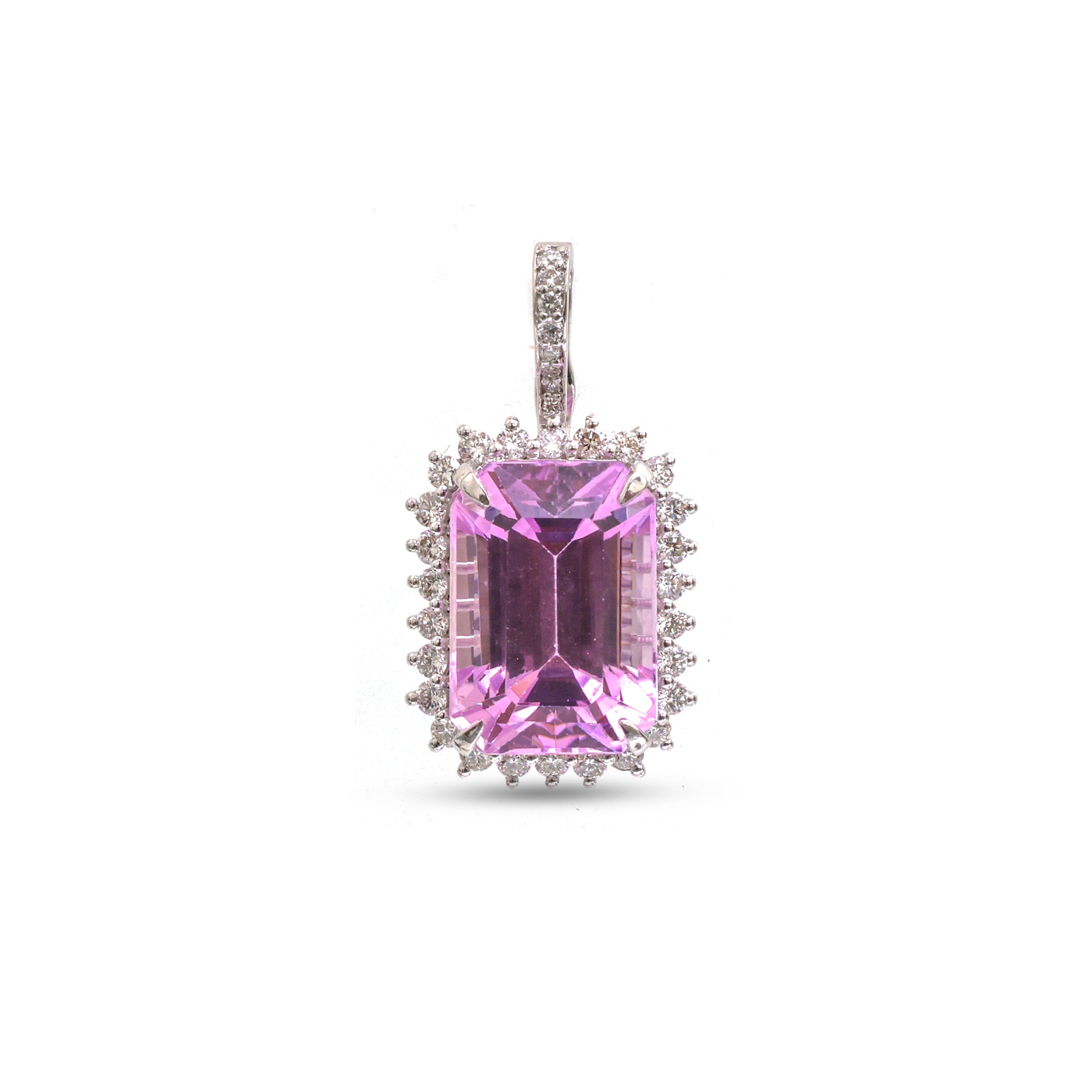 JPPD-1160/11506 Kunzite Helo Diamond Octagon Pendant | 14K