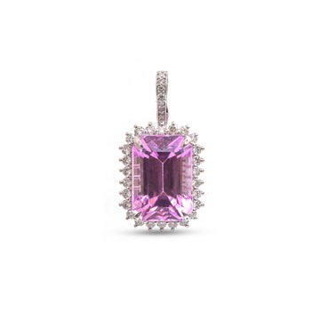 JPPD-1160/11506 Kunzite Helo Diamond Octagon Pendant | 14K