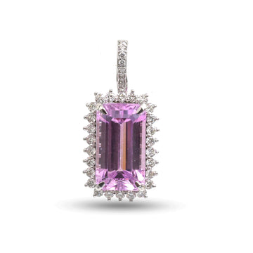 JPPD-1163/11509 Kunzite Helo Diamond Octagon Pendant | 14K