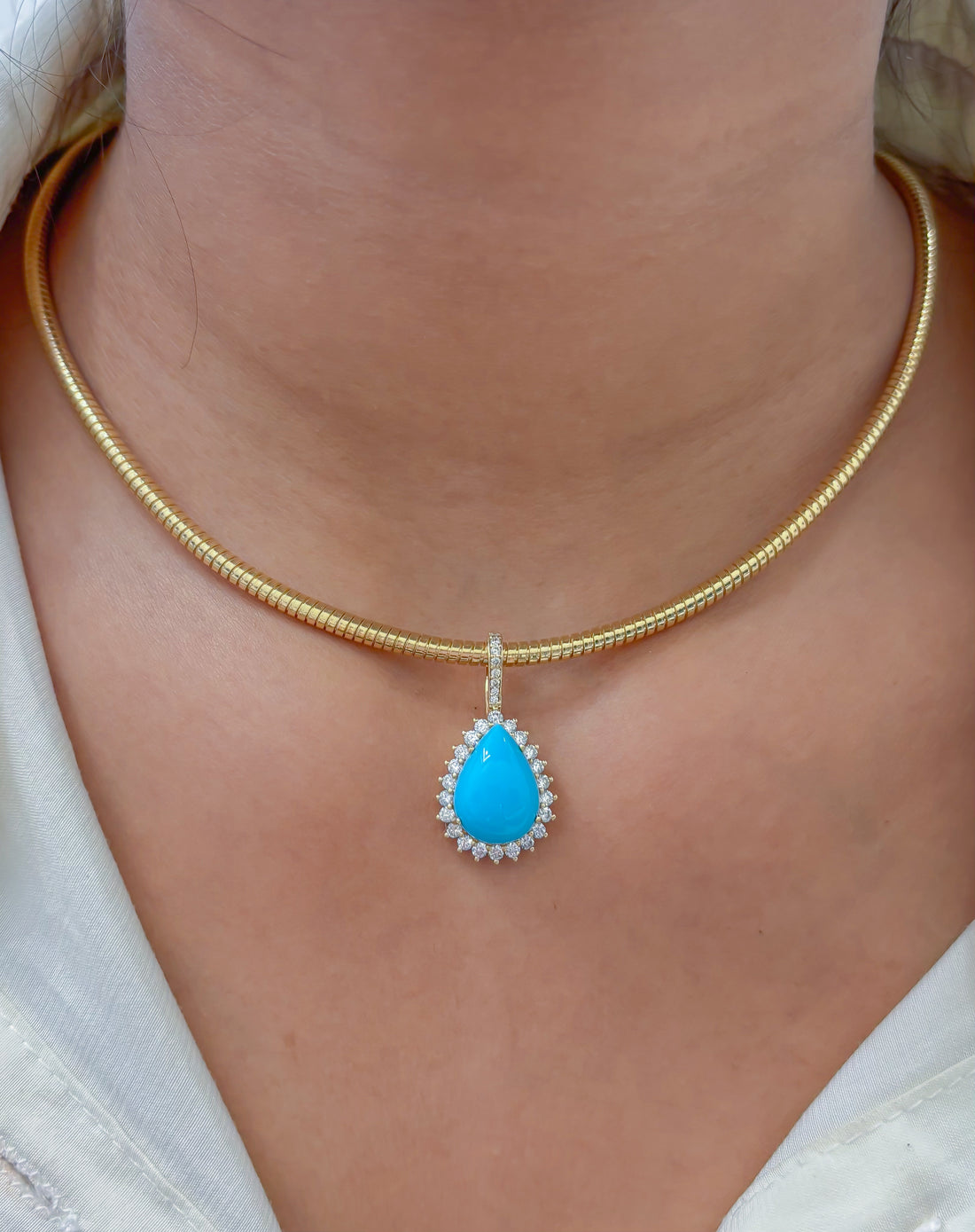 JPPD-1178/11747 Turquoise Diamond Pendant | 14K