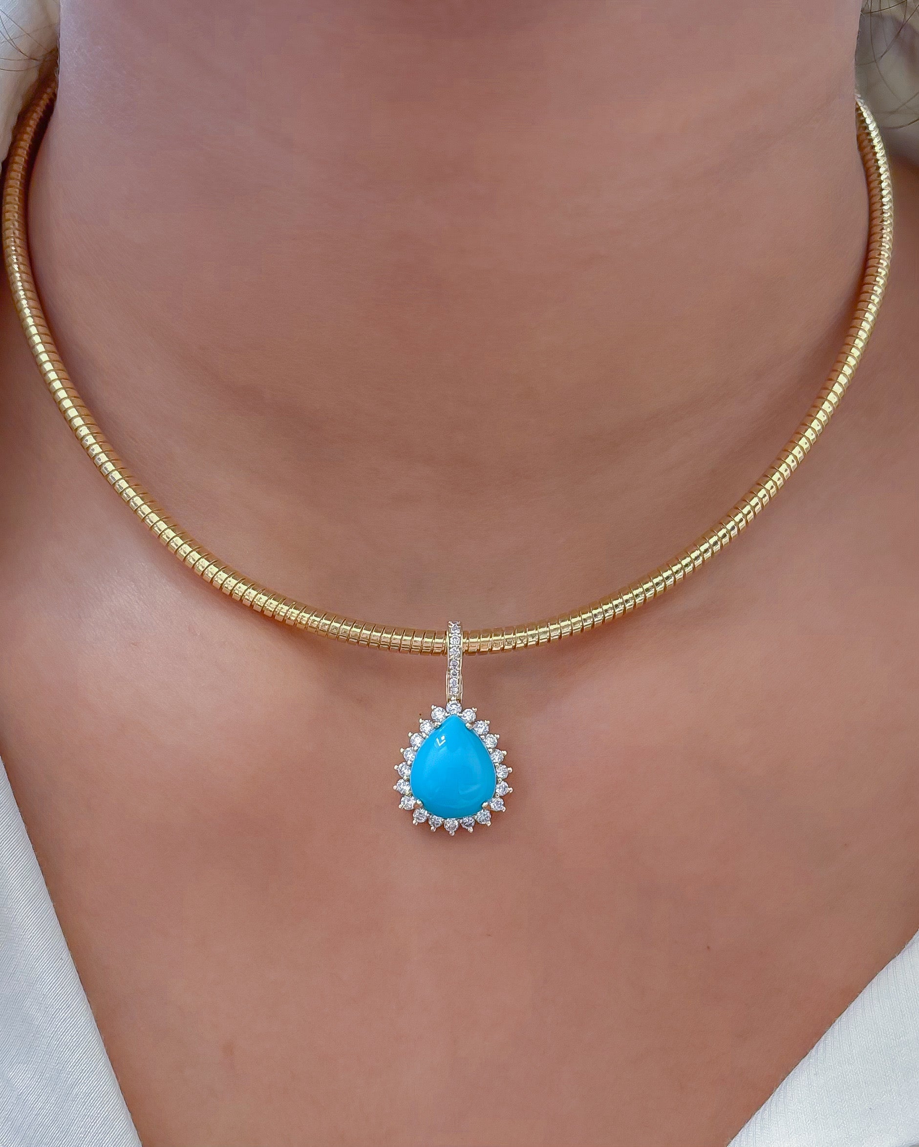 JPPD-1179/11748 Turquoise Diamond Pendant | 14K