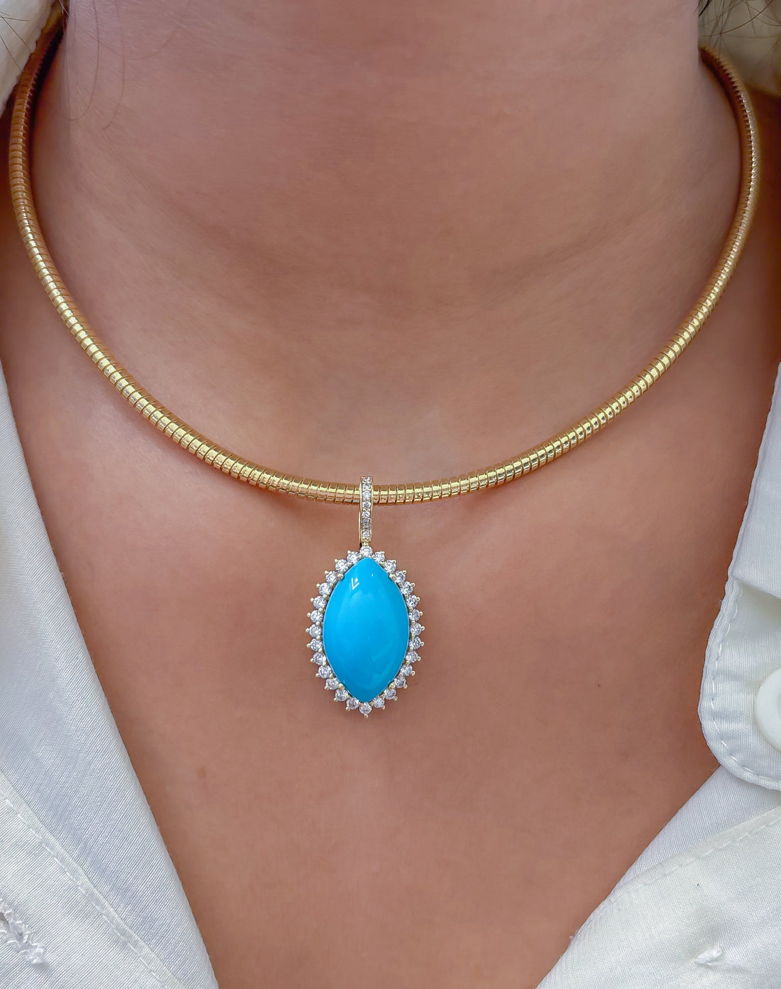 JPPD-1181/11750 Turquoise Diamond Pendant | 14K