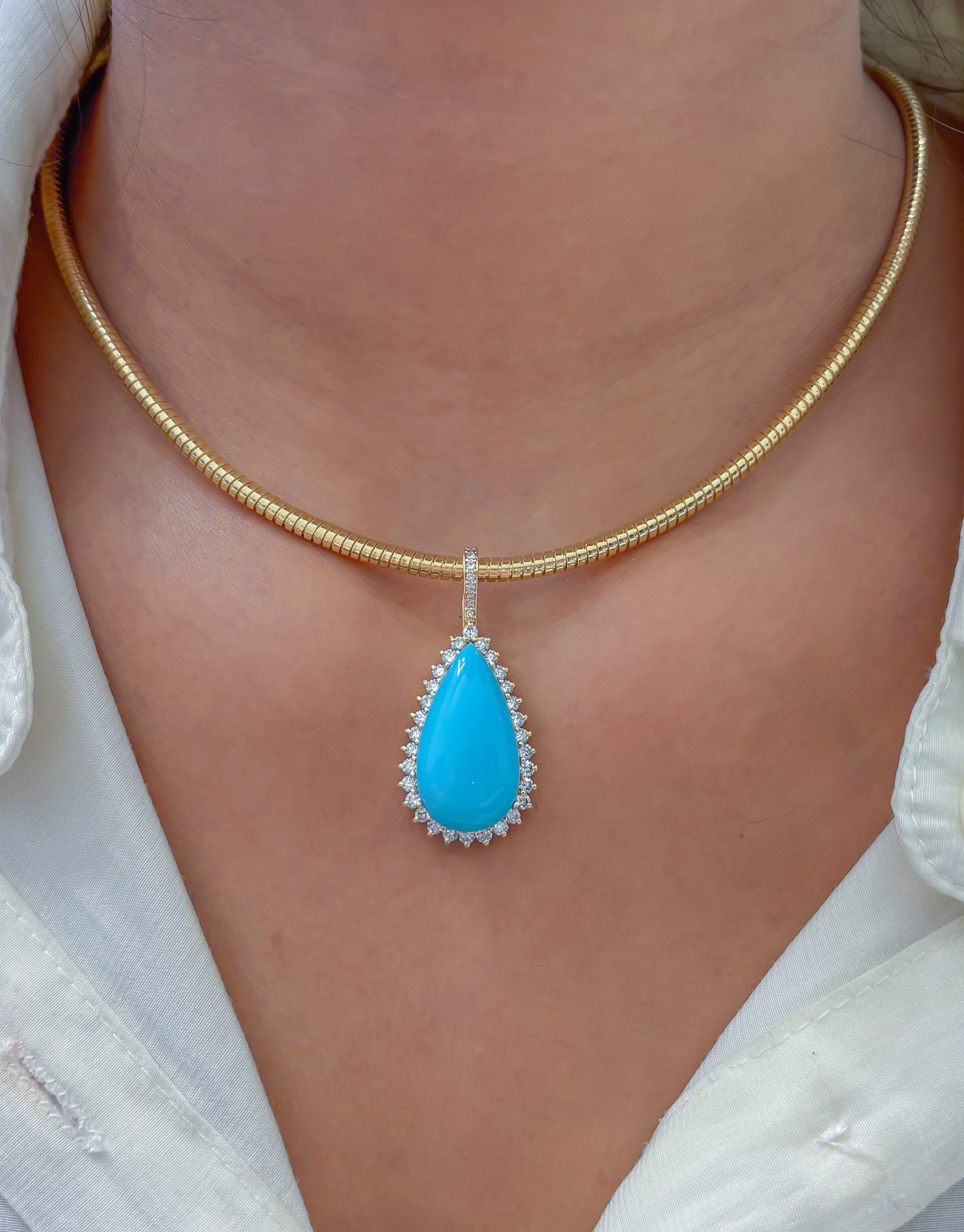 JPPD-1182/11751 Turquoise Diamond Pendant | 14K