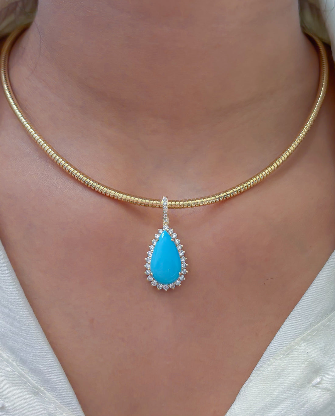 JPPD-1183/11752 Turquoise Diamond Pendant | 14K
