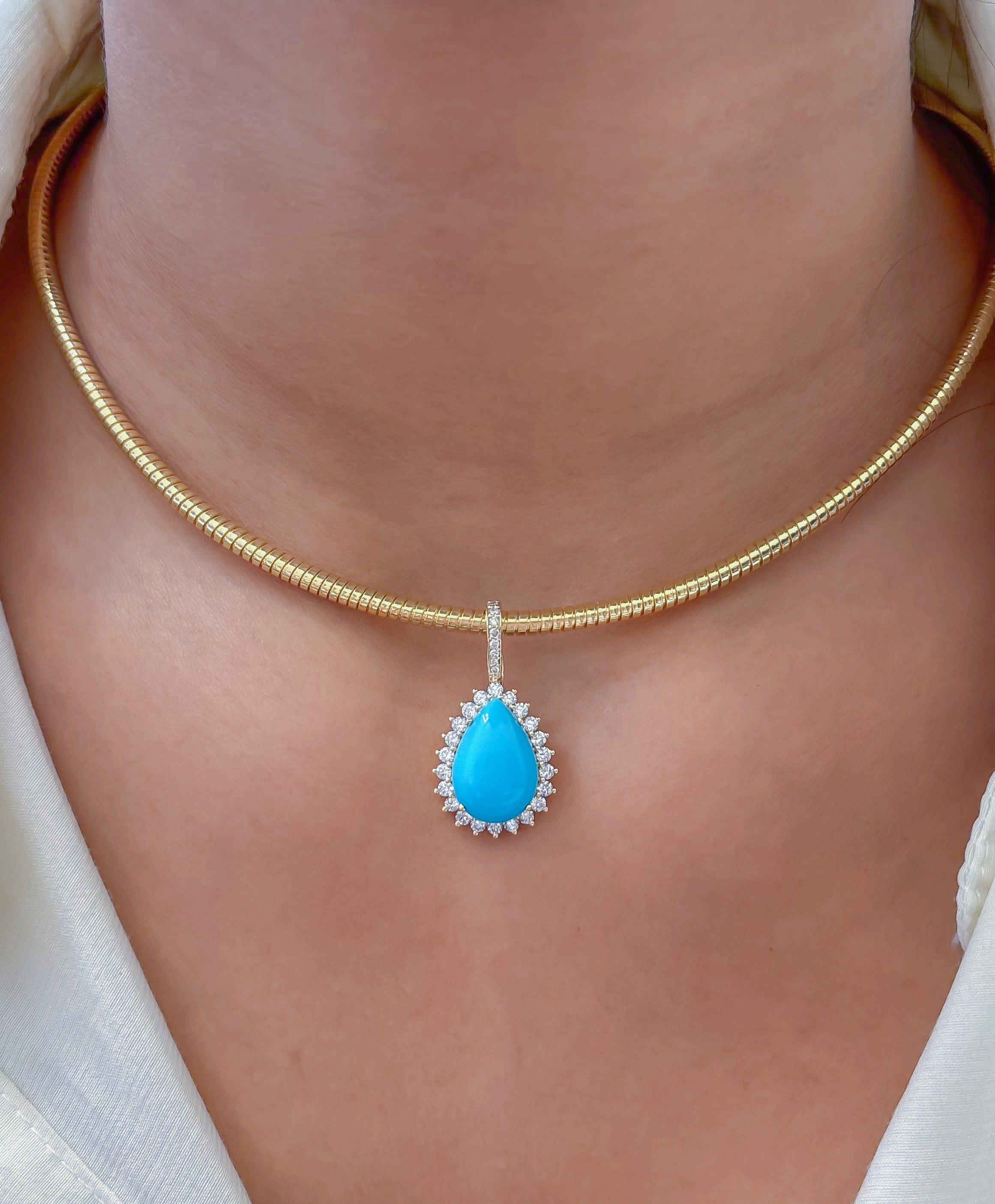 JPPD-1184/11753 Turquoise Diamond Pendant | 14K