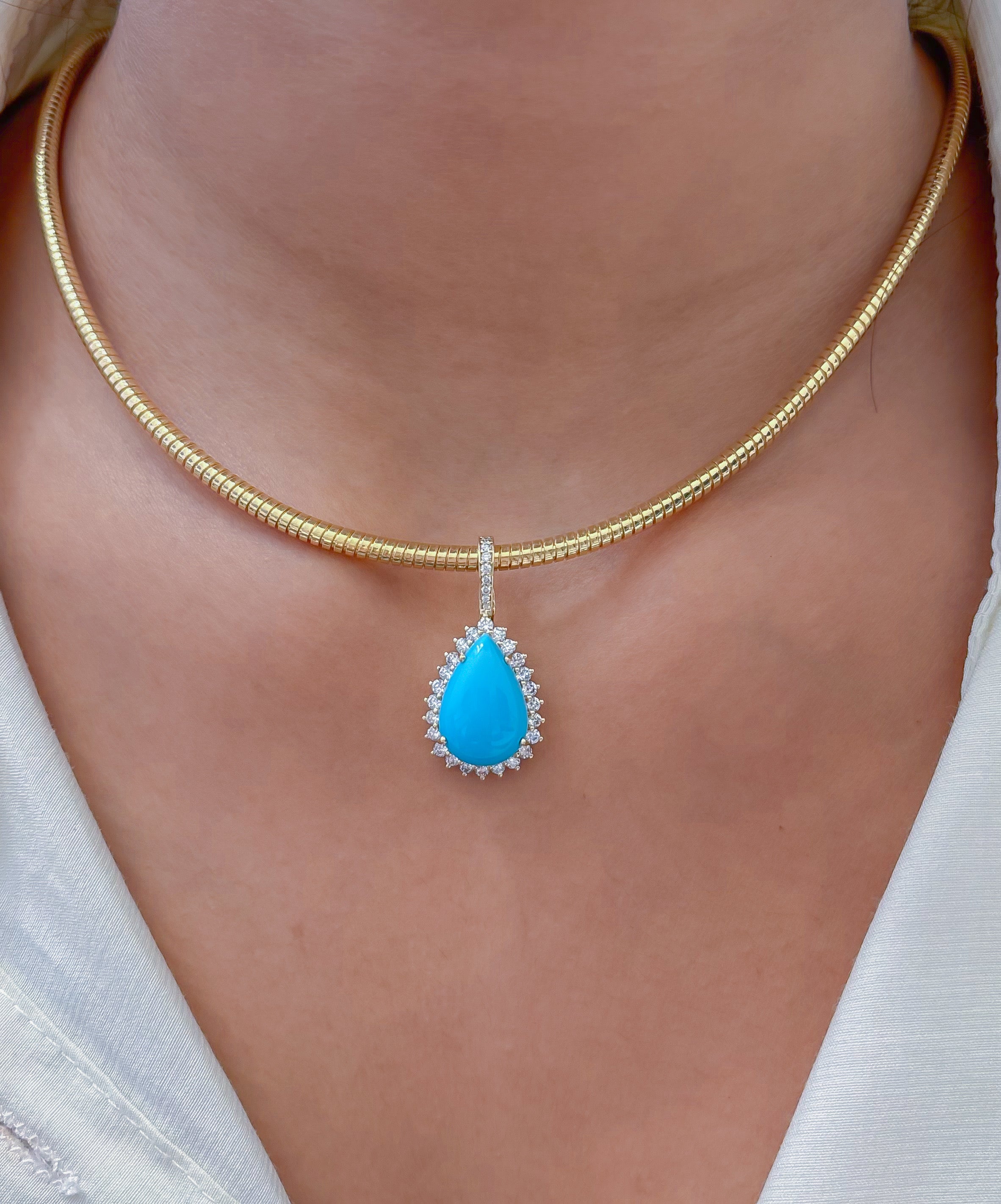 JPPD-1185/11754 Turquoise Diamond Pendant | 14K