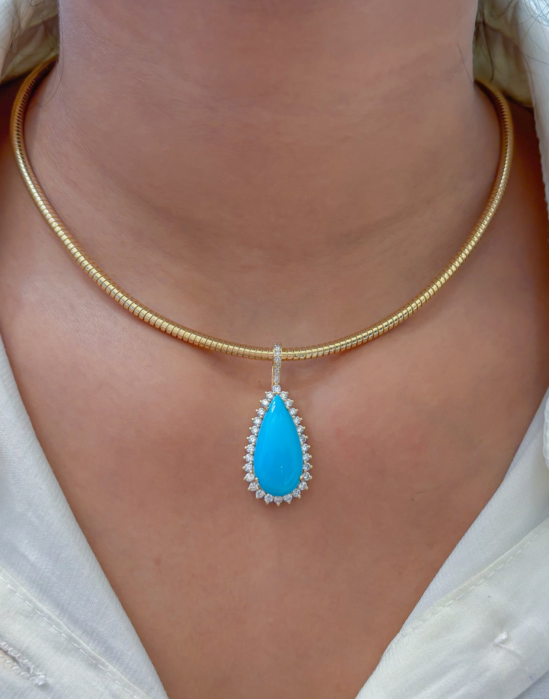 JPPD-1186/11755 Turquoise Diamond Pendant | 14K