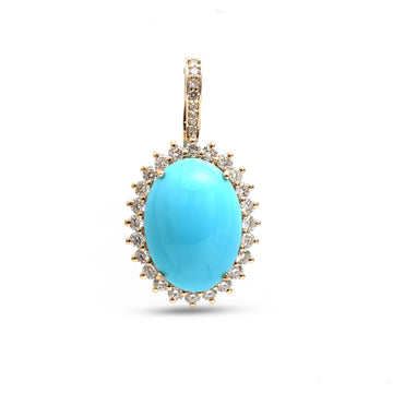 JPPD-1189/11758 Turquoise Helo Diamond Oval Pendant | 14K