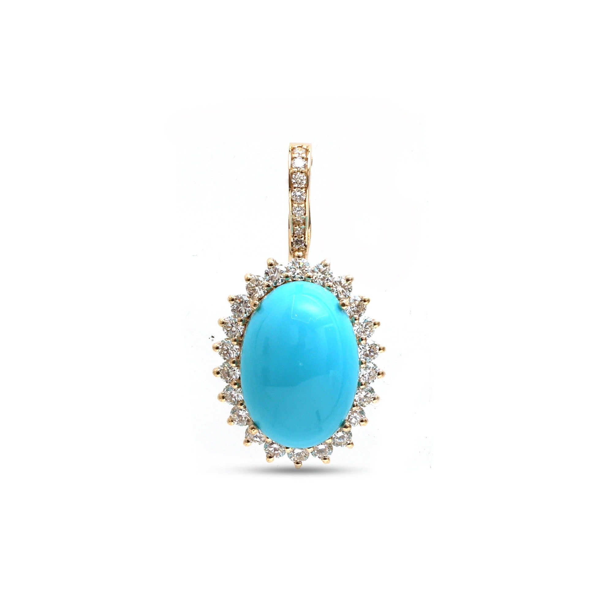JPPD-1190/11759 Turquoise Helo Diamond Oval Pendant | 14K