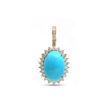 JPPD-1190/11759 Turquoise Helo Diamond Oval Pendant | 14K