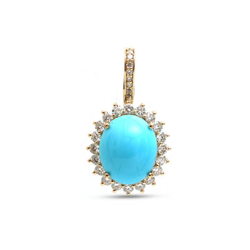 JPPD-1191/11760 Turquoise Helo Diamond Oval Pendant | 14K
