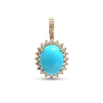 JPPD-1192/11761 Turquoise Helo Diamond Oval Pendant | 14K