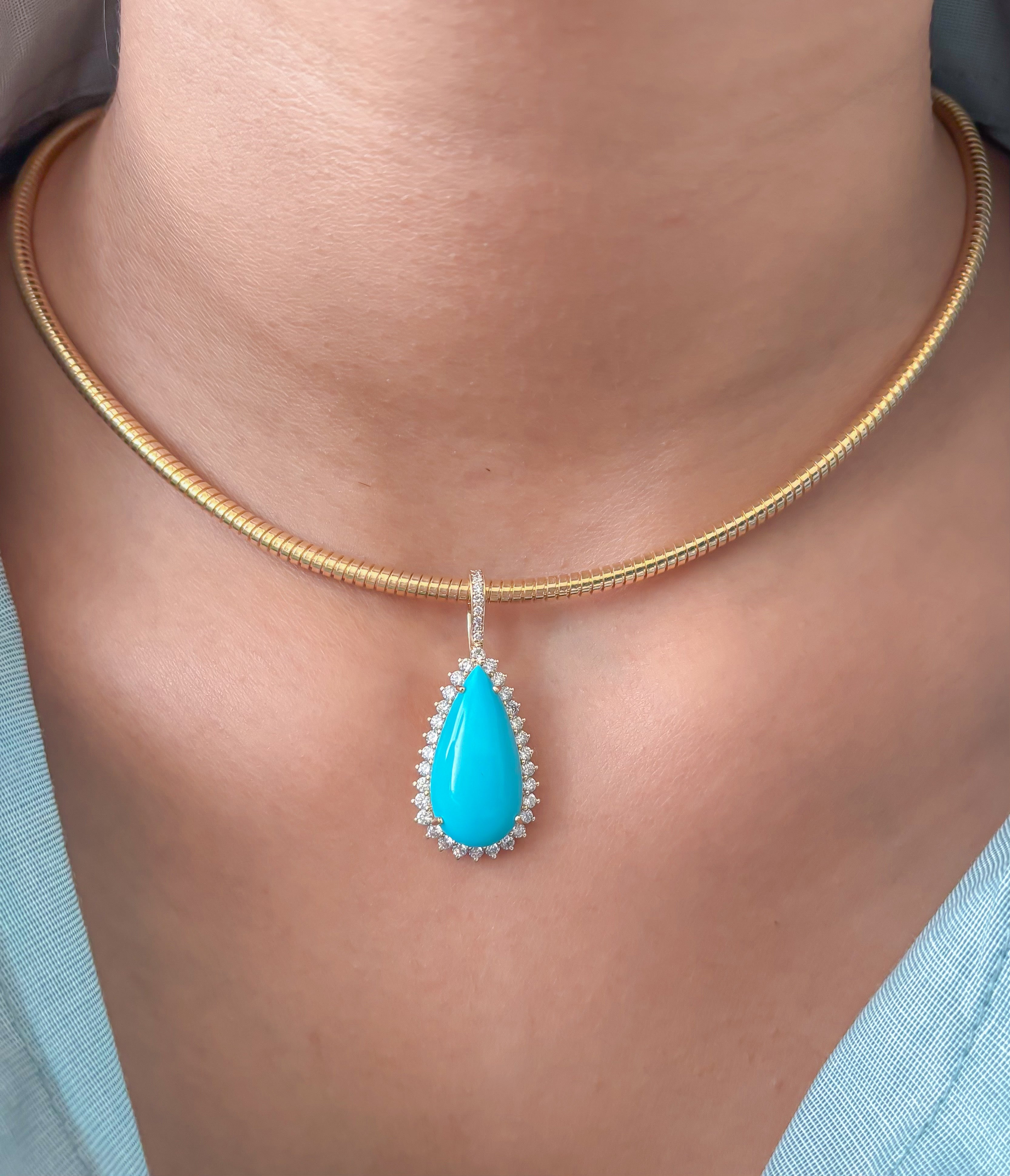 JPPD-1196/11902 Turquoise Diamond Pendant | 14K