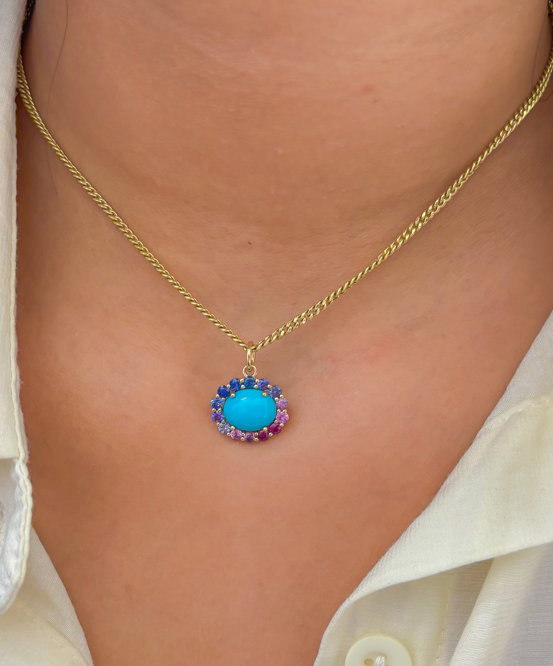 JPPD-1202/11949 Rainbow Sapphire Turquoise Pendant | 14K