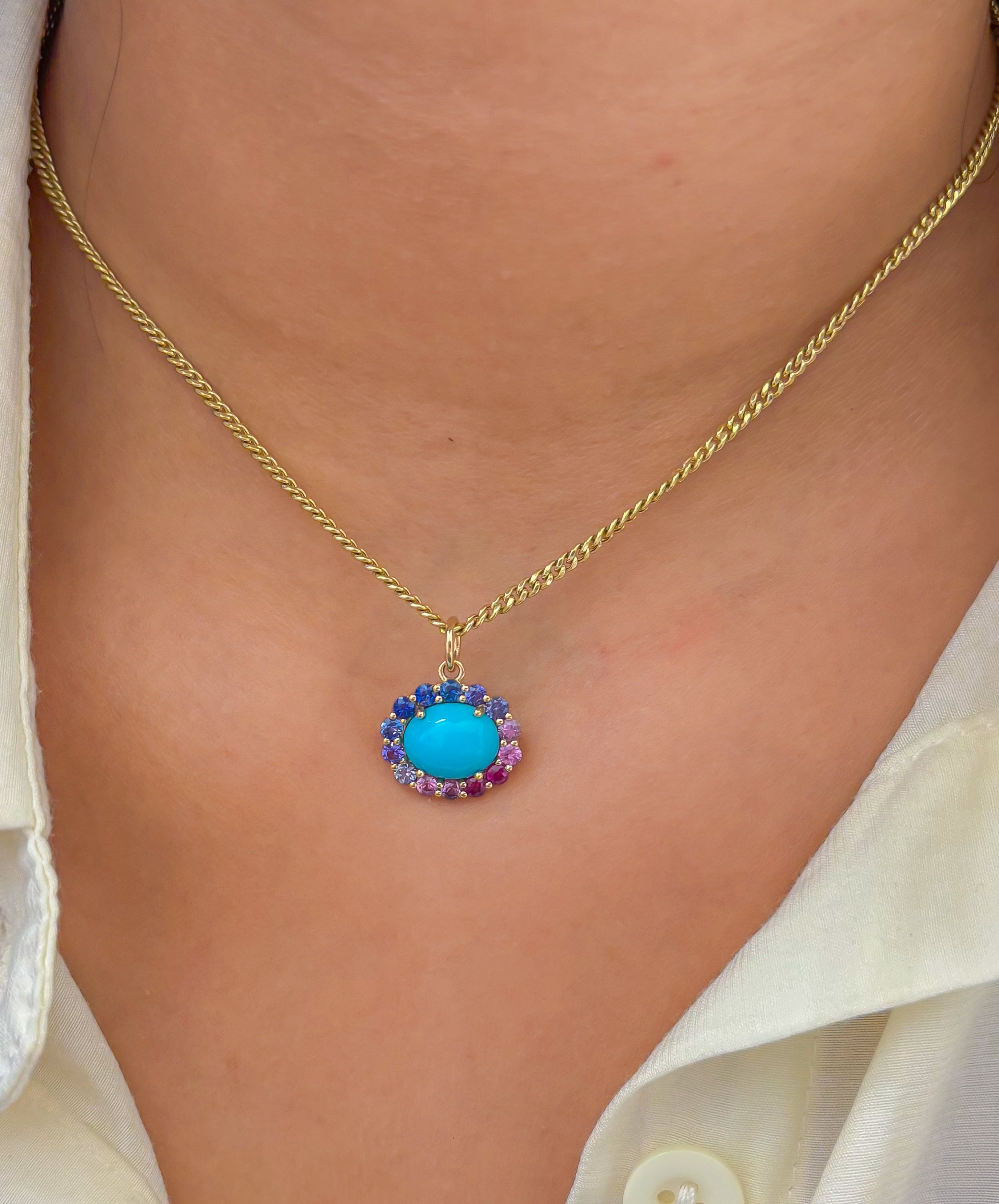 JPPD-1202/11949 Rainbow Sapphire Turquoise Pendant | 14K