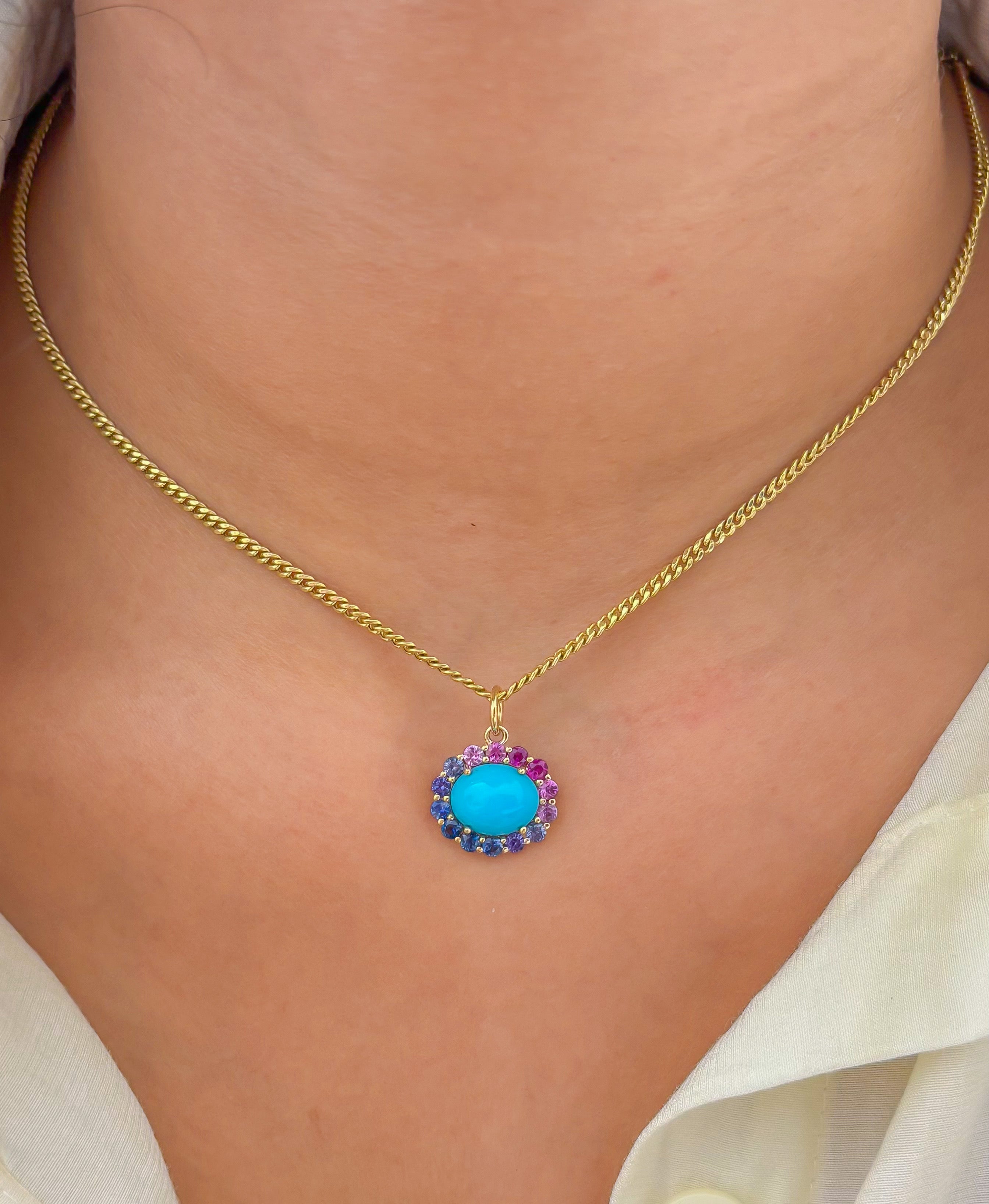 JPPD-1203/11959 Rainbow Sapphire Turquoise Pendant | 14K