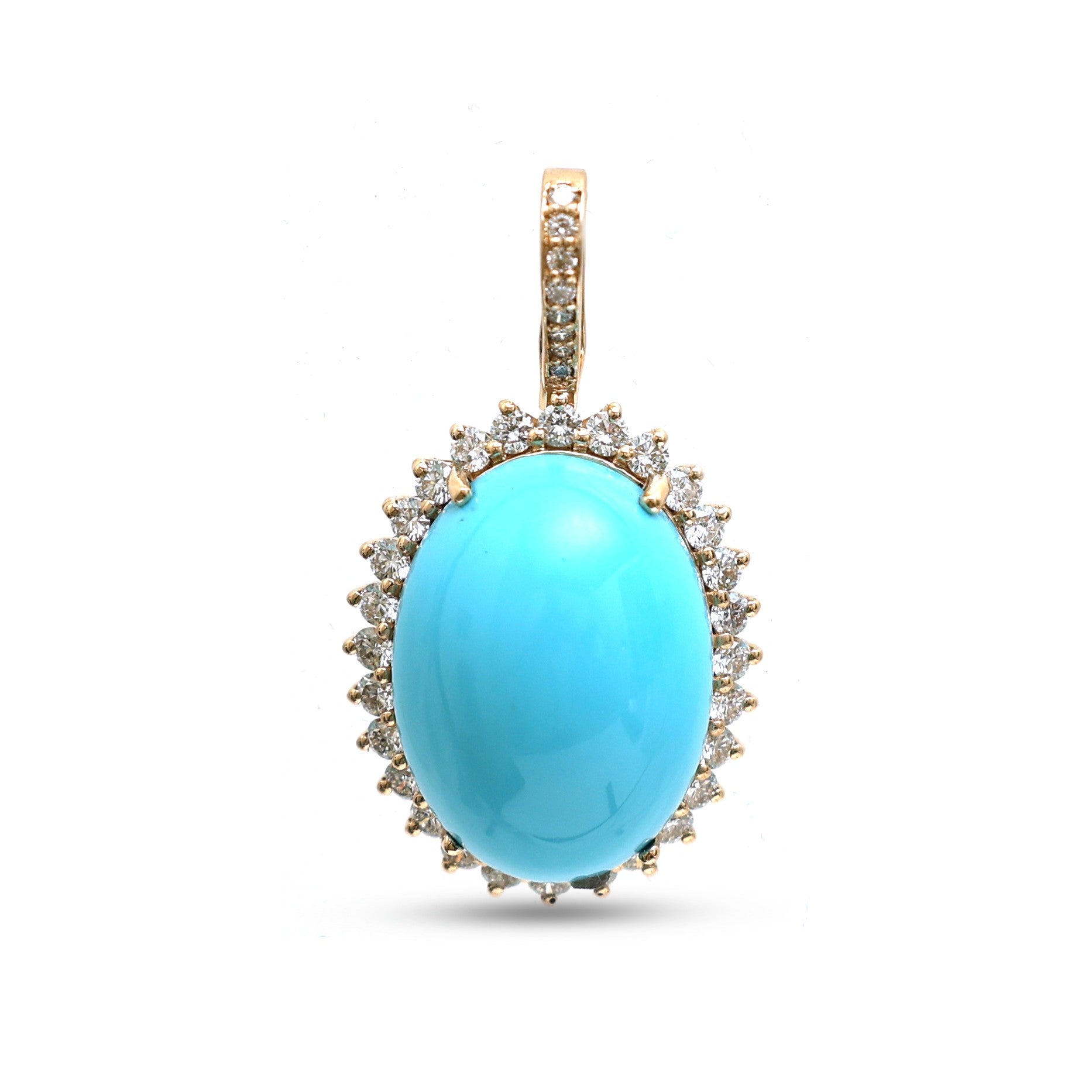 JPPD-1211/12059 Turquoise Helo Diamond Oval Pendant | 14K