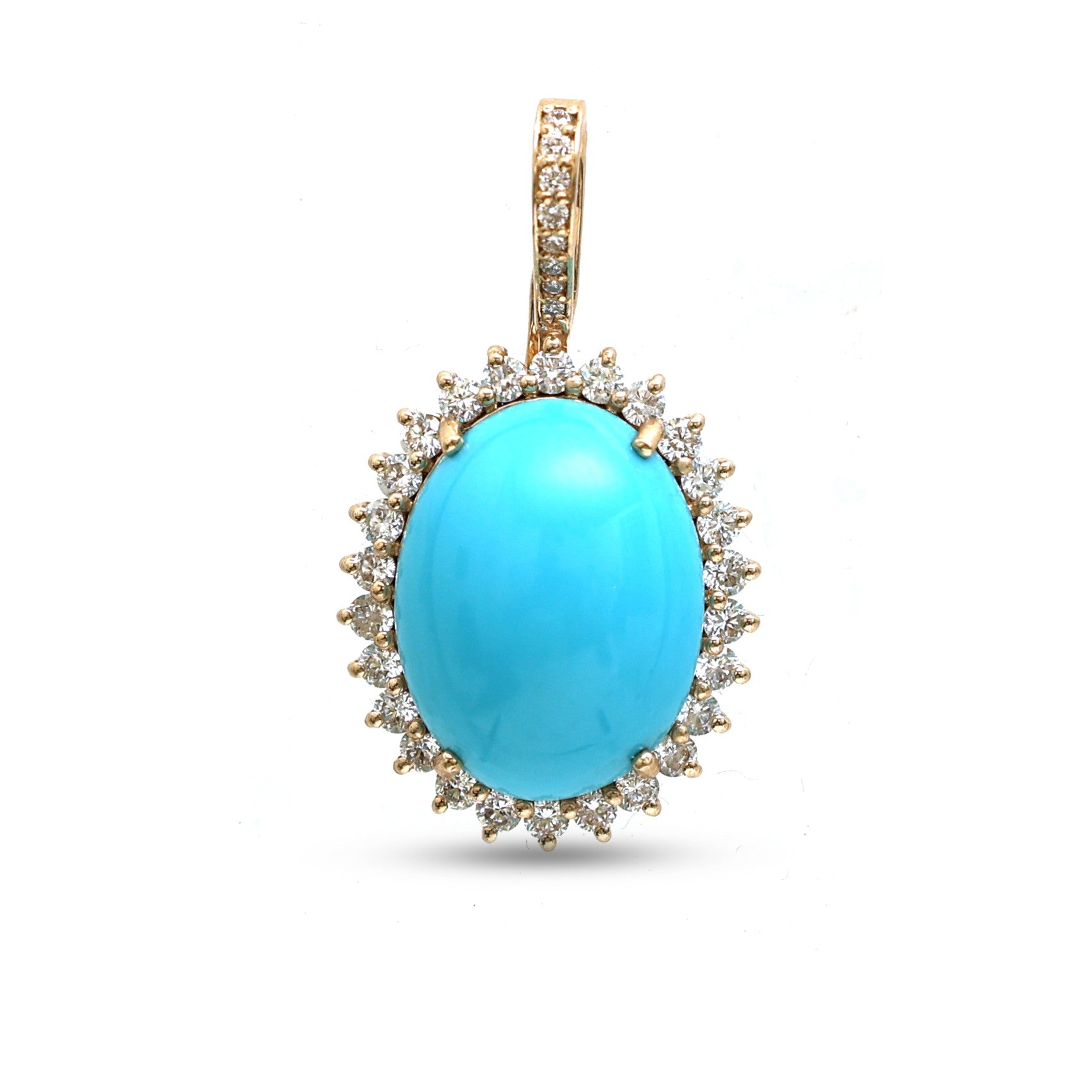 JPPD-1212/12060 Turquoise Helo Diamond Oval Pendant | 14K
