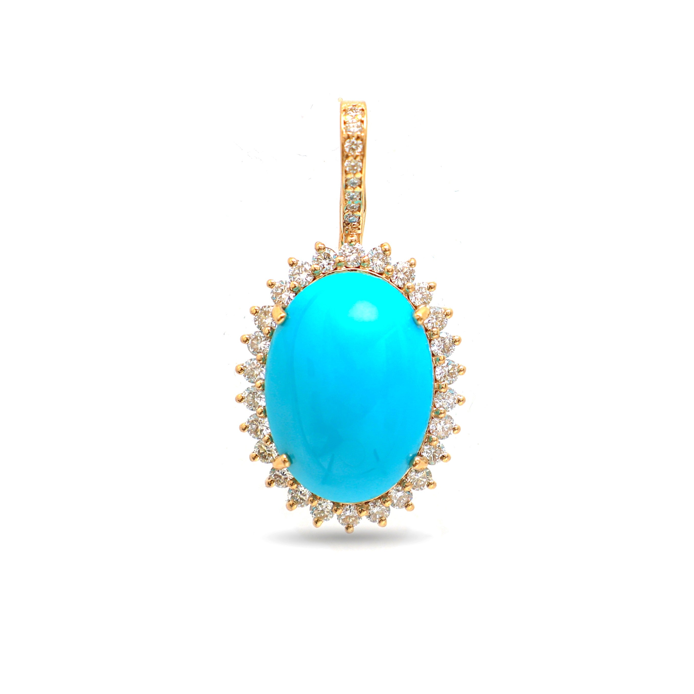 JPPD-1213/12061 Turquoise Helo Diamond Oval Pendant | 14K
