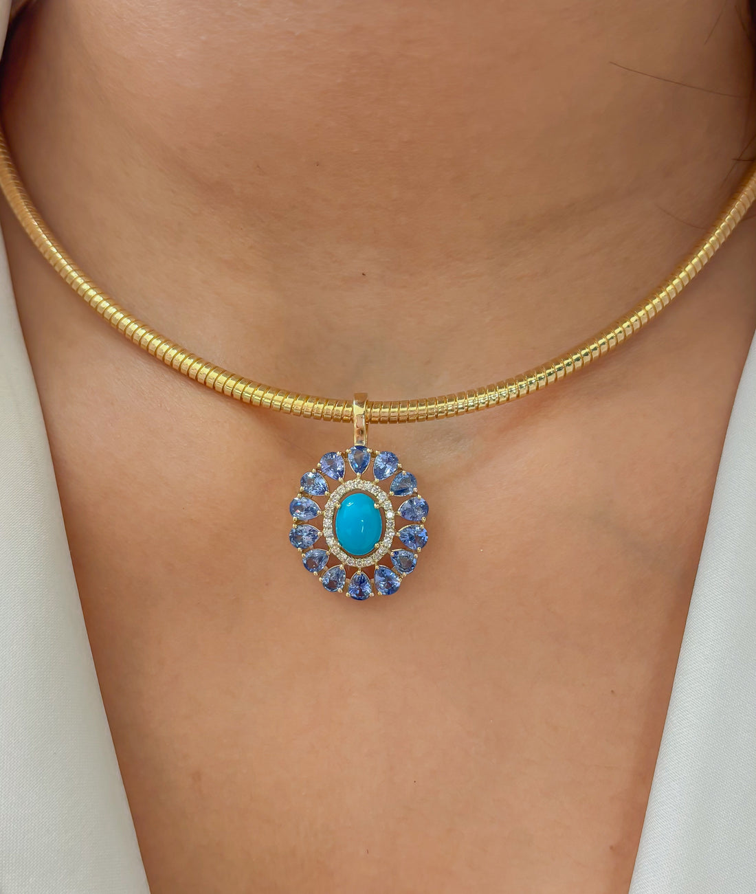 JPPD-1214/12066 Diamond Blue Sapphire Turquoise Pendant | 14K