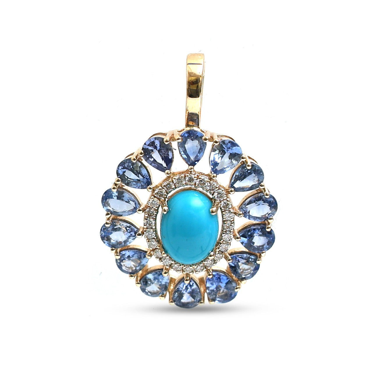 JPPD-1214/12066 Diamond Blue Sapphire Turquoise Pendant | 14K