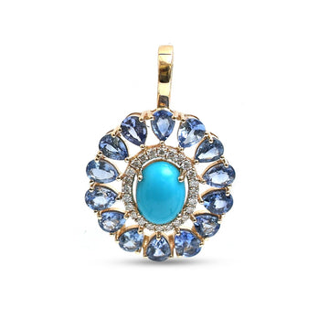 JPPD-1214/12066 Diamond Blue Sapphire Turquoise Pendant | 14K