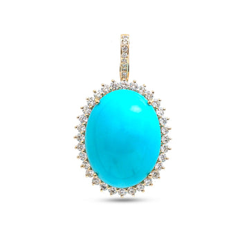 JPPD-1215/12075 Turquoise Helo Diamond Oval Pendant | 14K