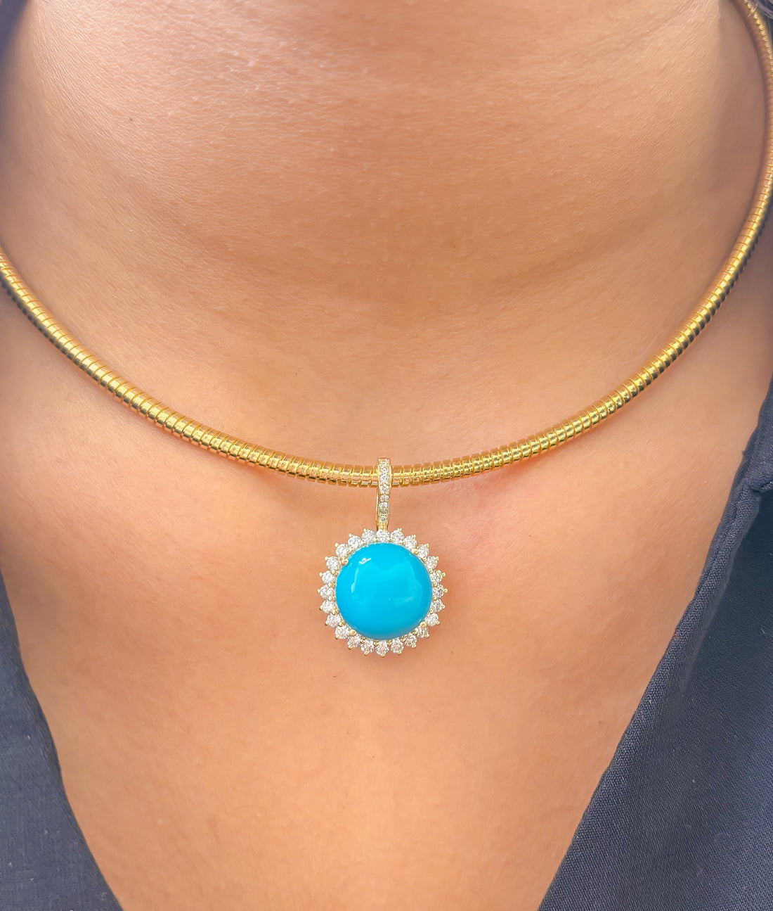 JPPD-1216/12076 Turquoise Diamond Pendant | 14K